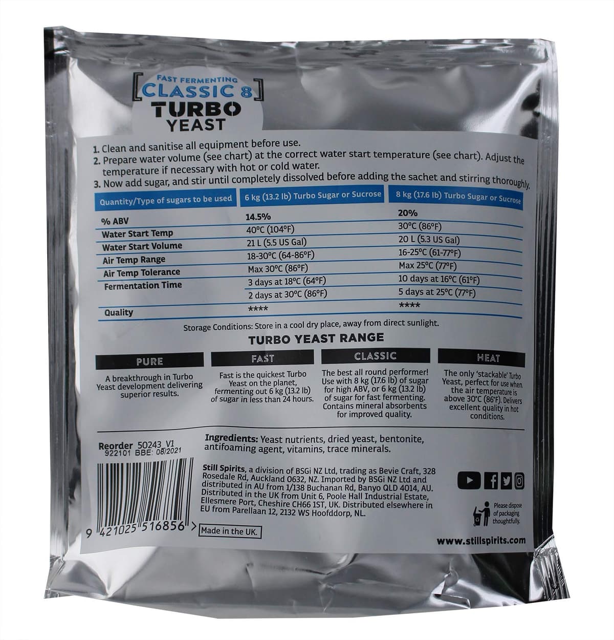 Still Spirits Turbo Classic 8 Yeast (Pack of 5) — view 2