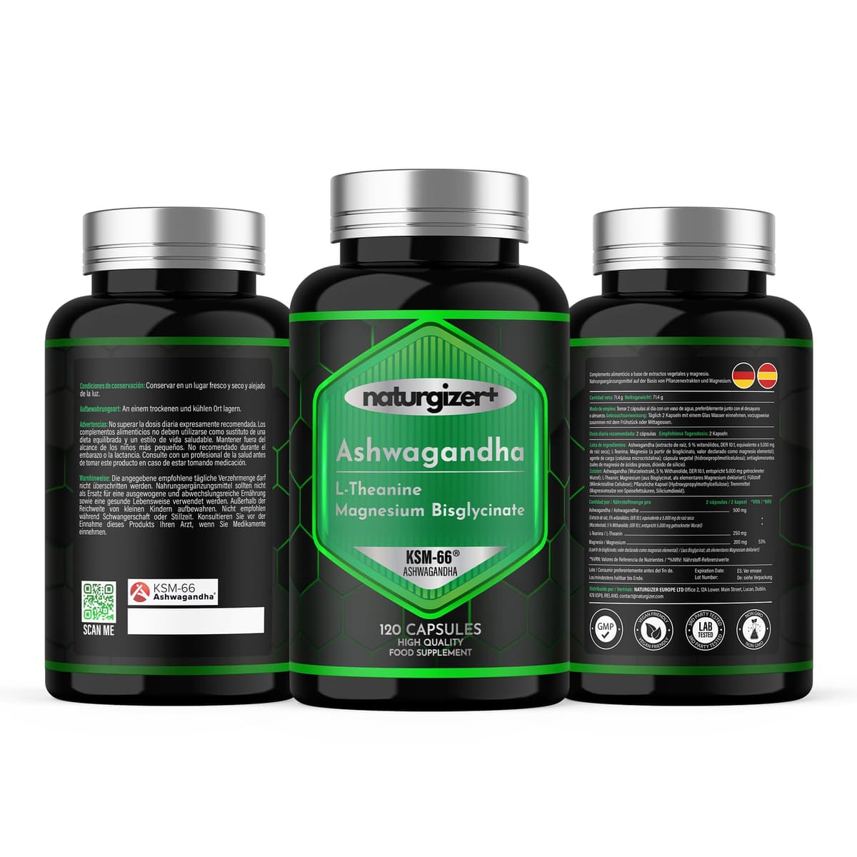 Ashwagandha KSM-66 + L-Theanine + Magnesium Bisglycinate | COMPLEX Formula for Your Daily Wellness Routine | High Purity | 120 Vegan Capsules | Naturgizer+ — view 8