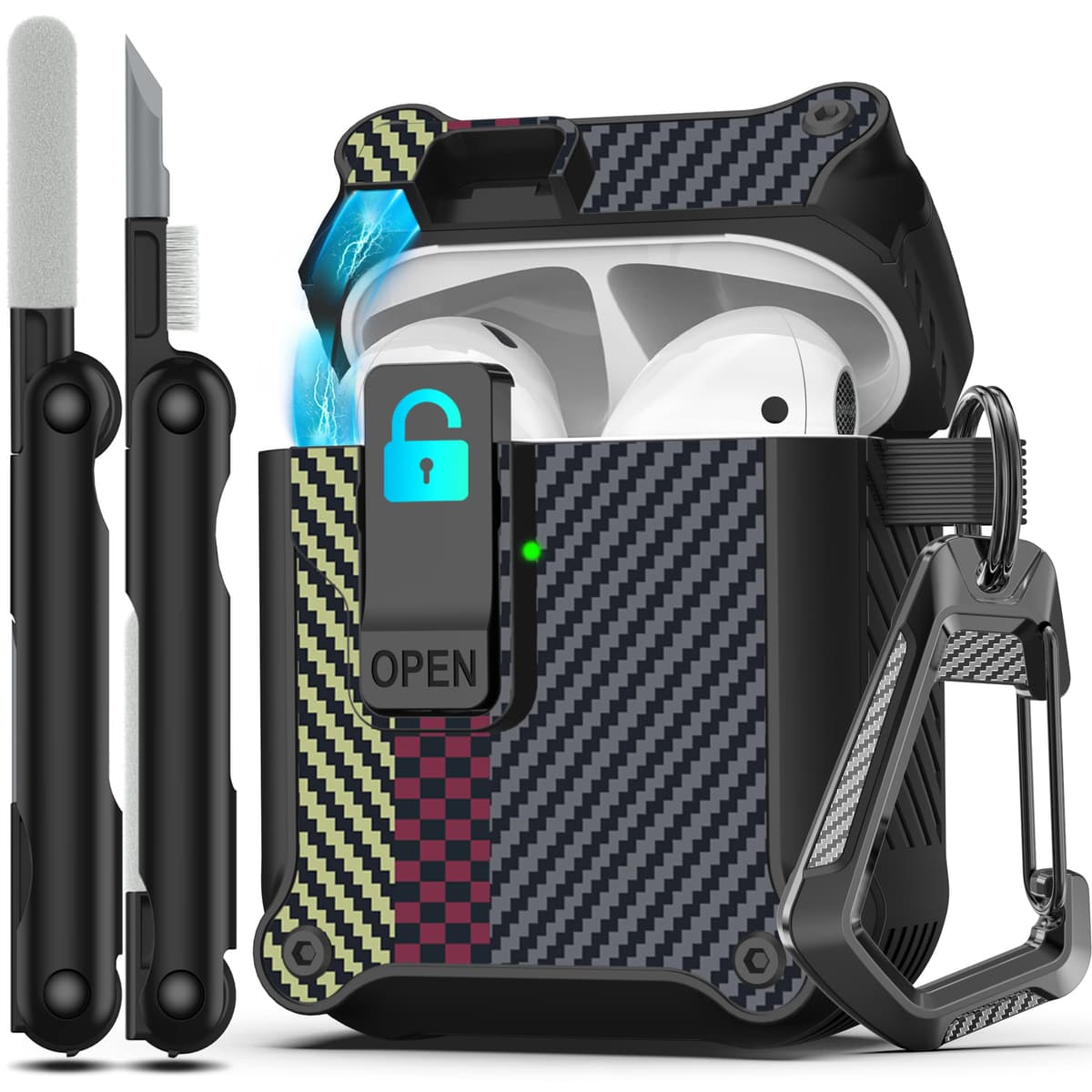 RFUNGUANGO Compatible con Airpods 4 Estuche (2024) con Kit de Limpieza, Clip de Bloqueo Seguro y Estuche de Protección a Prueba de Golpes para Airpods 4ta Generación Lanzamiento 2024,Cielo Estrellado — view 54