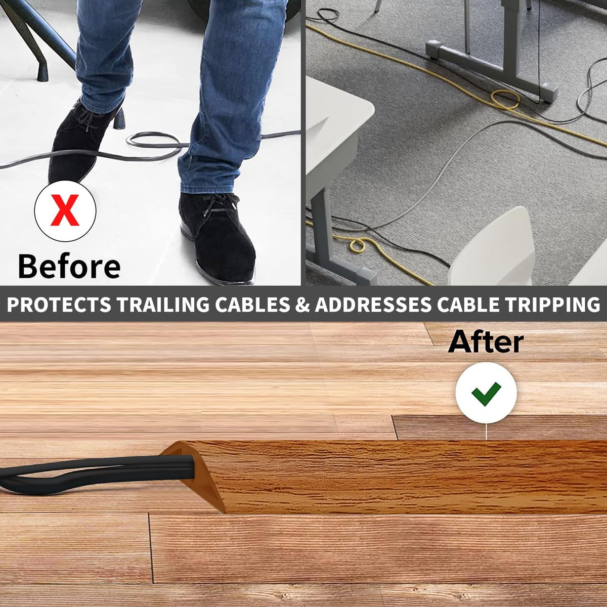 Pasacables Suelo, Canaleta Cables Suelo, 1M x5cm Protector de Cables para Suelo, Cubiertas de Suelo para Cables Autoadhesiva Montaje para Todos los Hogar, Oficina, Escuela, Almacén(Madera Amarillo) — view 2