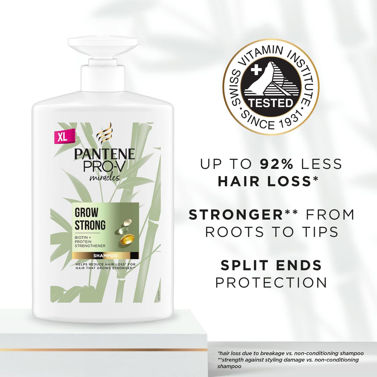 Pantene Grow Strong Shampoo with Biotin & Protein Strengthener 1L XXL pump. Helps Reduce Hair Loss Due to Breakage for Hair that Grows Long & Strong. For Dry Damaged Hair, helps promote hair growth. — view 4