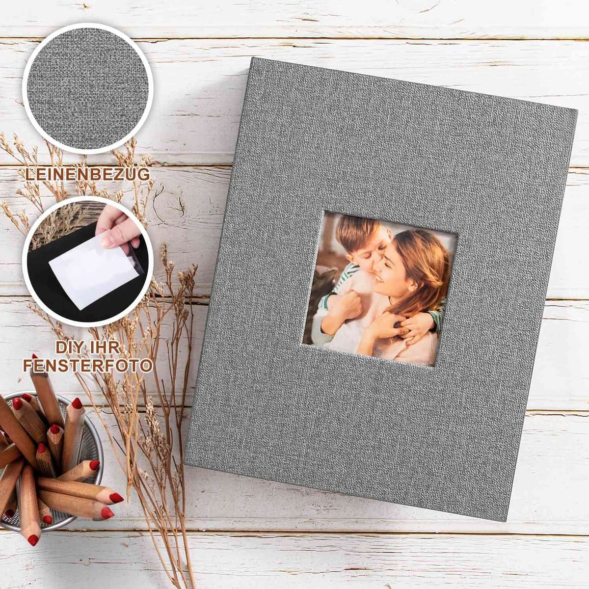 Lanpn Pequeño Album de Fotos 13x18 100 2 Paquetes, Mini Lino Album para Photos Bolsillos Carga Superior Verticales 13 x 18 cm Gris — view 2