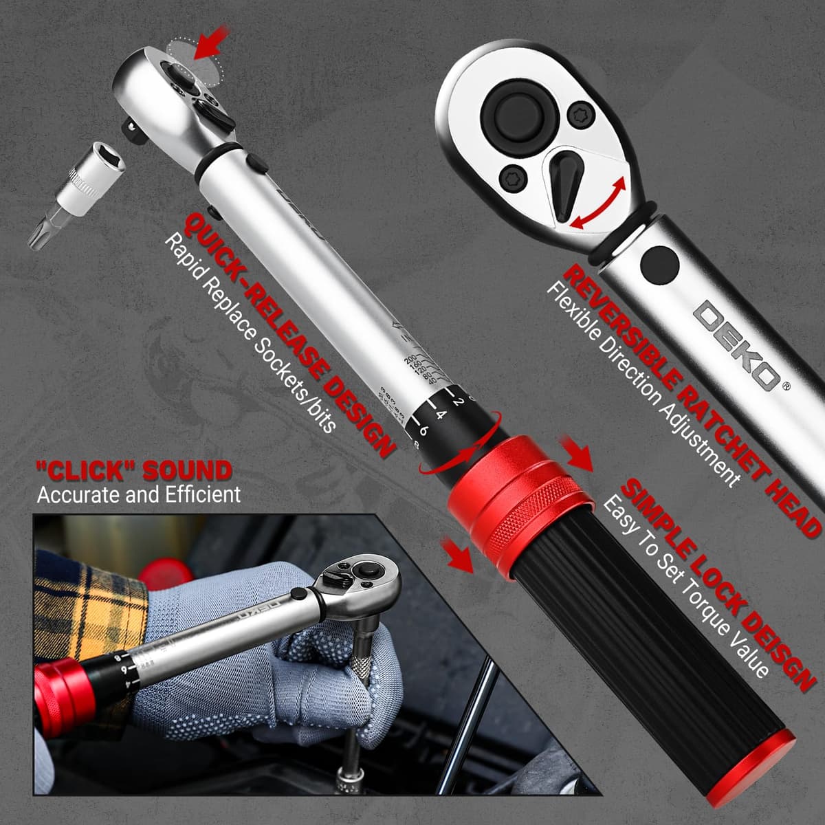 DEKOPRO 26PCS Juego de Llaves Dinamométricas para Bicicleta 2.3-22.2 Nm, Llave Dinamométrica 1/4", Precisión ±3%, 72 Dientes, Ideal para Bicicleta de Montaña y Reparación — view 4