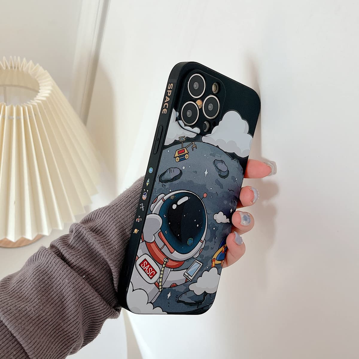 Yonds Queen for iPhone 12 Cute Case, Cool Cartoon Astronaut Planet Moon Space Design Stylish Soft TPU Bumper Shockproof Anti-Slip Protector Fashion Case (iPhone 12, Black Moon) — view 3