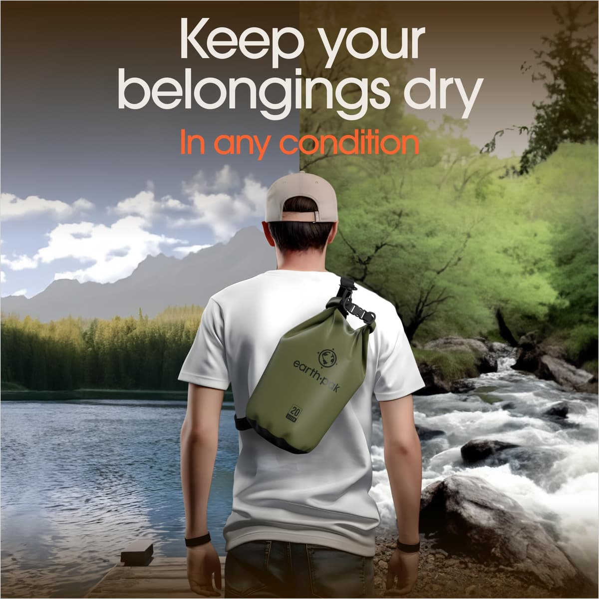 Earth Pak Waterproof Dry Bag - Roll Top Waterproof Backpack Sack Keeps Gear Dry for Kayak with Waterproof Phone Case — view 8