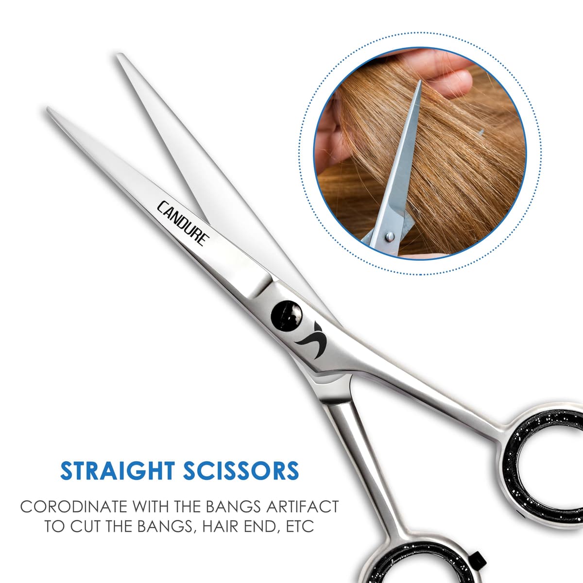Candure Hairdressing Barber Hair Scissor for Professional 6.5 inch Hairdressers Barbers Stainless Steel Hair Cutting Shears - for Salon Barbers, Men, Women, Children and Adults (Japanese, 6.5") — view 4