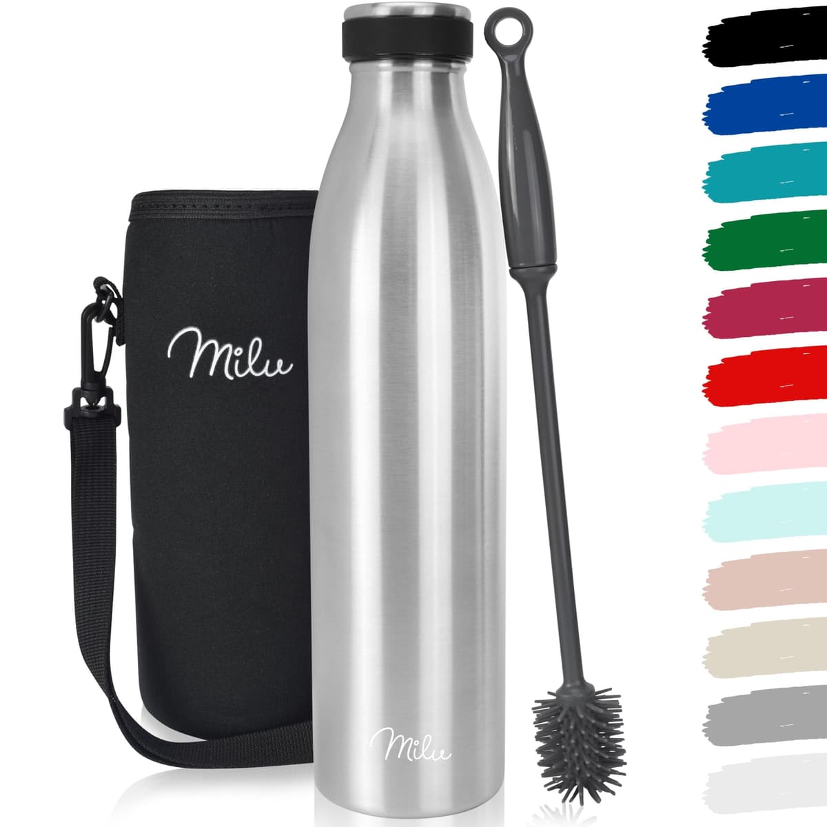 Milu Stainless Steel Drinking Bottle 1500 ml - Insulated Thermo Flask for Water - Leak Proof, Insulated and Double Walled, Carbonated (Granite Navy Blue, 1,5L) — view 11