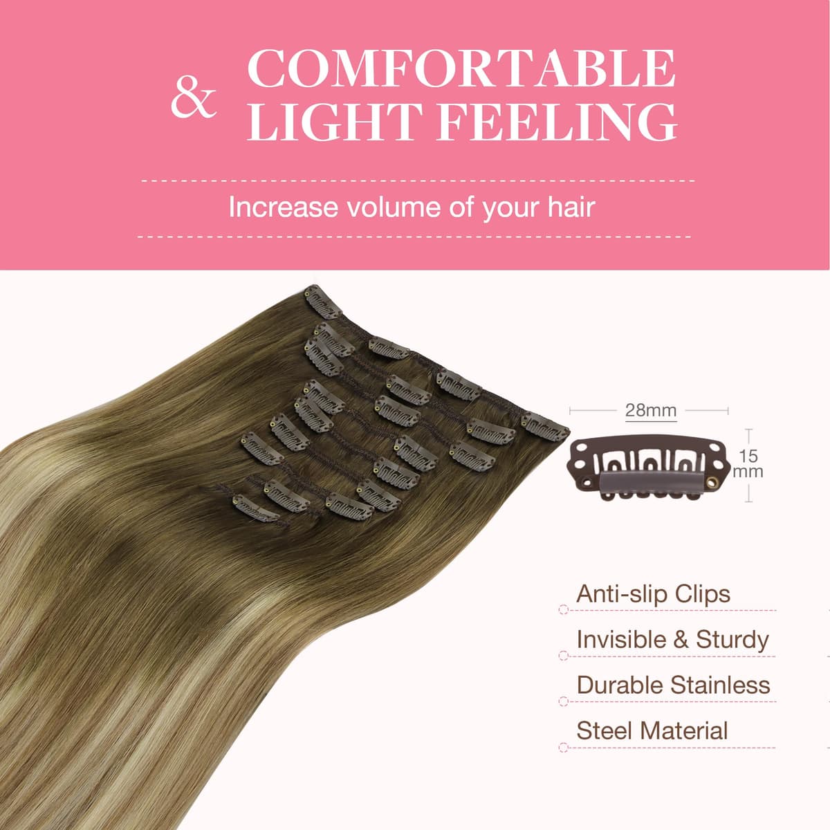 GOO GOO Clip in Hair Extensions Human Hair, 18inch 150g 9Pcs, #2 Dark Brown, Hair extensions for women, Human Hair Extensions Clip in — view 213
