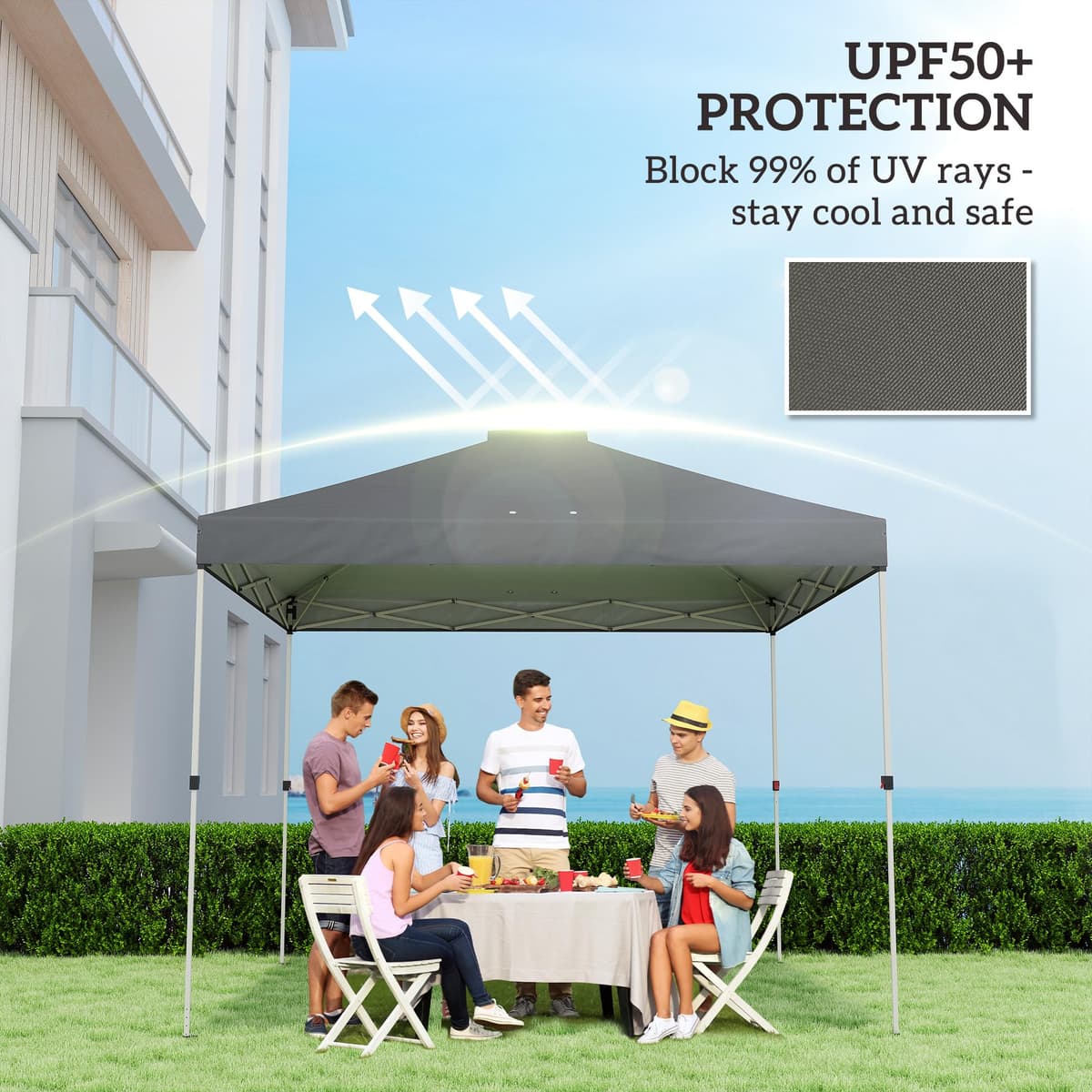 Outsunny 3 x 3(m) Pop Up Gazebo Canopy Replacement Cover with 8 Drainage Holes and Double Vents, UV50+ Waterproof Canopy Cover Replacement Top, Dark Grey — view 4