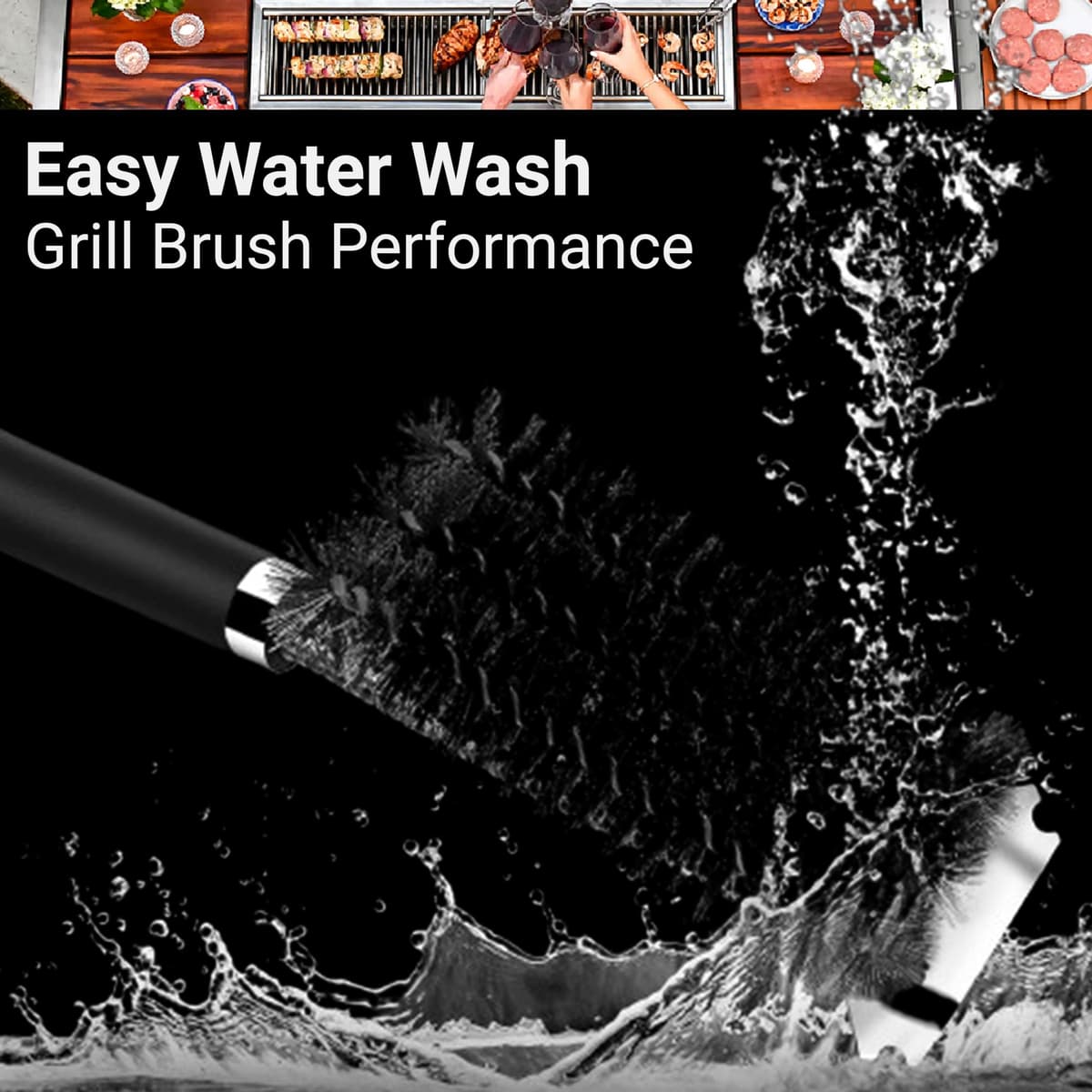 BBQ Grill Cleaning Brush with Stainless Steel Scraper, Heavy Duty Wire Bristles & Long Handle, 2-in-1 Barbecue Cleaner for Gas, Charcoal & Electric Grill, BBQ Cleaning Brush Set with Bonus Brush — view 3