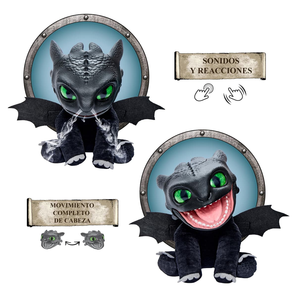 Puppetronic Real FX Toothless - Peluche de Destentao de Cómo Entrenar a tu Dragón, Marioneta Electrónica de 30 cm, +50 Reacciones y Sonidos, Efectos de Humo y Fuego, 6+ años, Famosa (RE000000) — view 7