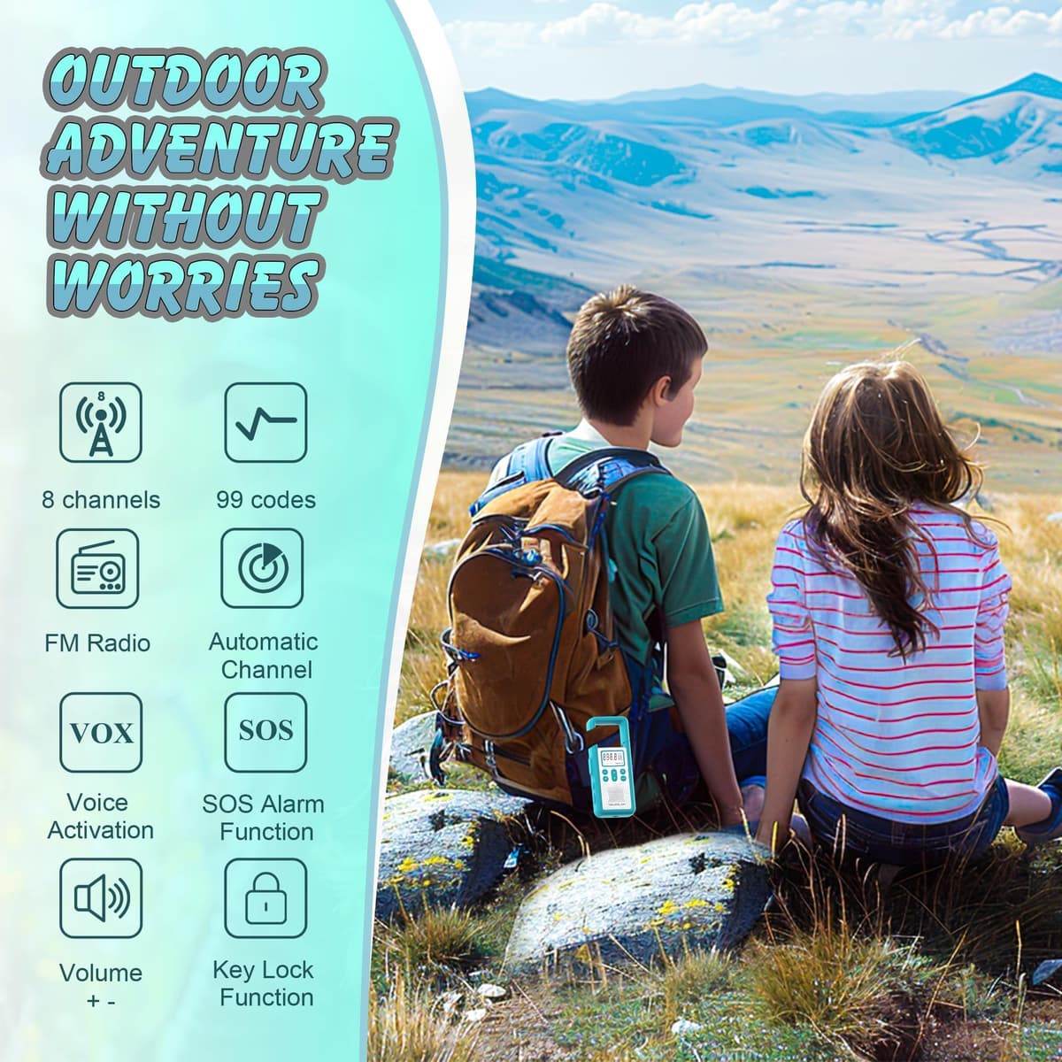 Walkie Talkie Largo Alcance, QUOLIX 4pcs Profesional USB Recargable con Batería Incorporada 8 Canales Radio - Fácil Emparejamiento Alerta SOS Activado por Voz VOX LED Linternas para Adultos Niños — view 5