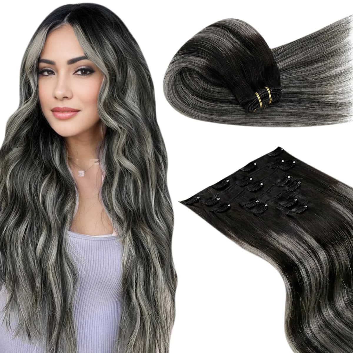 LaaVoo Hair Extensions Clip in Real Human Hair Brown Clip in Hair Extensions Dark Brown Remy Straight Hair Full Head Double Weft 80g 5pcs 14 Inch #4 — view 58
