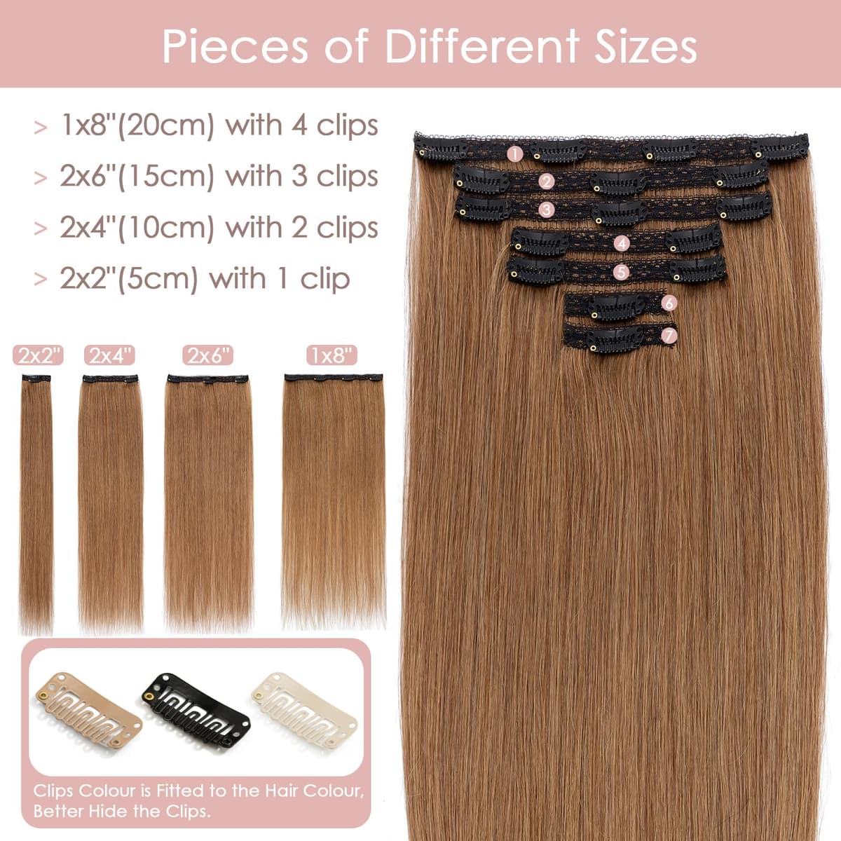 Silk-co 10inch Hair Extensions Clip in Hair Extension Human Hair #04 Medium Brown -Basic Thickness-Thin Weft- 8 Pieces Real Remy Straight Hair Extensions[50g] — view 116