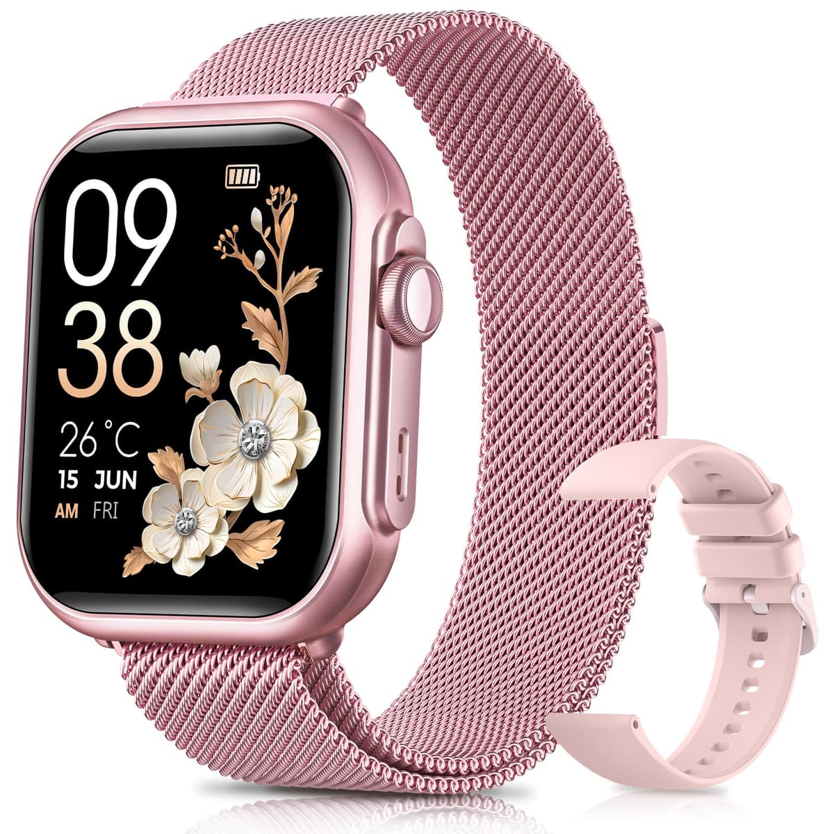 Reloj Inteligente Mujer con Autonomía 100 Días, 1000mAh Batería Grande, 1.83" Smartwatch Mujer con Llamadas, SpO2, Pulsómetro, Sueño, 120+ Modos Deportivos Calorías IP68 Podómetro Android iOS Rosa Oro — view 9