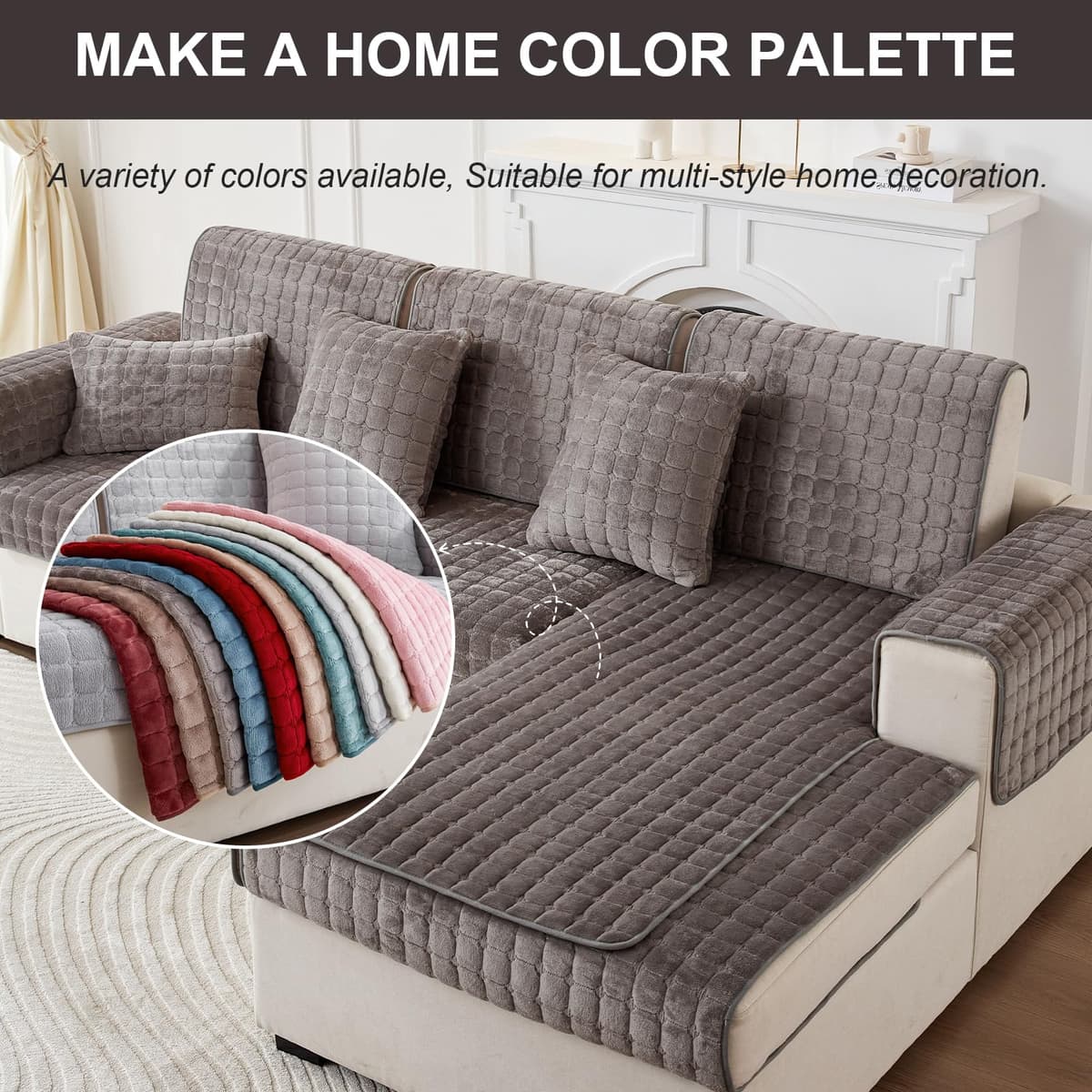 SHANNA Terciopelo Funda Sofa Chaise Long 1 2 3 4 Plazas Protector Cubre Sofa, Ajustable Manta de Sofá Antideslizante Universal, Funda de Sofa Súper Suave para Sala de Estar (Marrón, 70 * 70 cm) — view 5