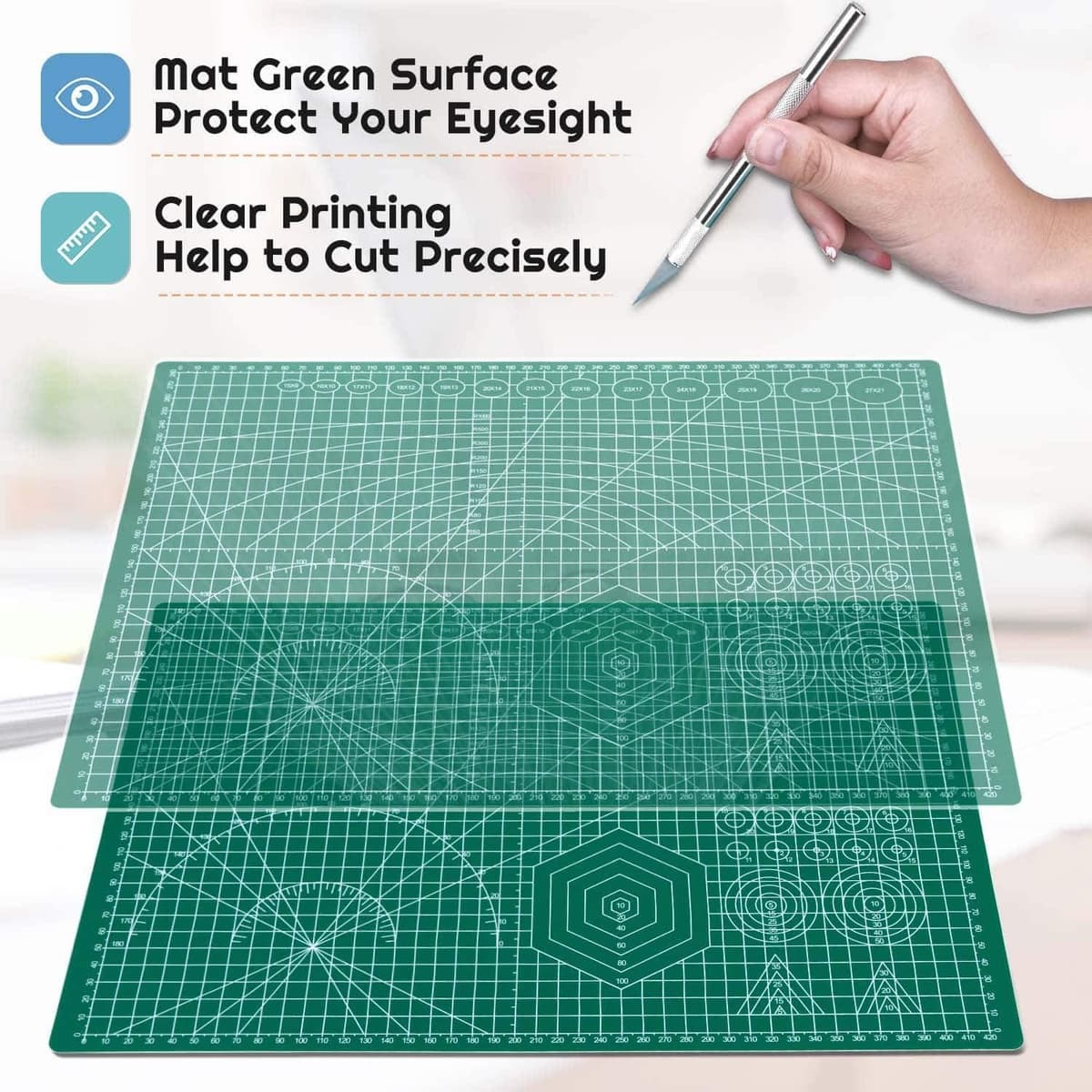 Self Healing Sewing Mat, Anezus 12" x 18" Rotary Cutting Mat Double Sided 5-Ply Craft Cutting Board for Sewing Crafts Hobby Fabric Precision Scrapbooking Project 12 x 18 Inches — view 3