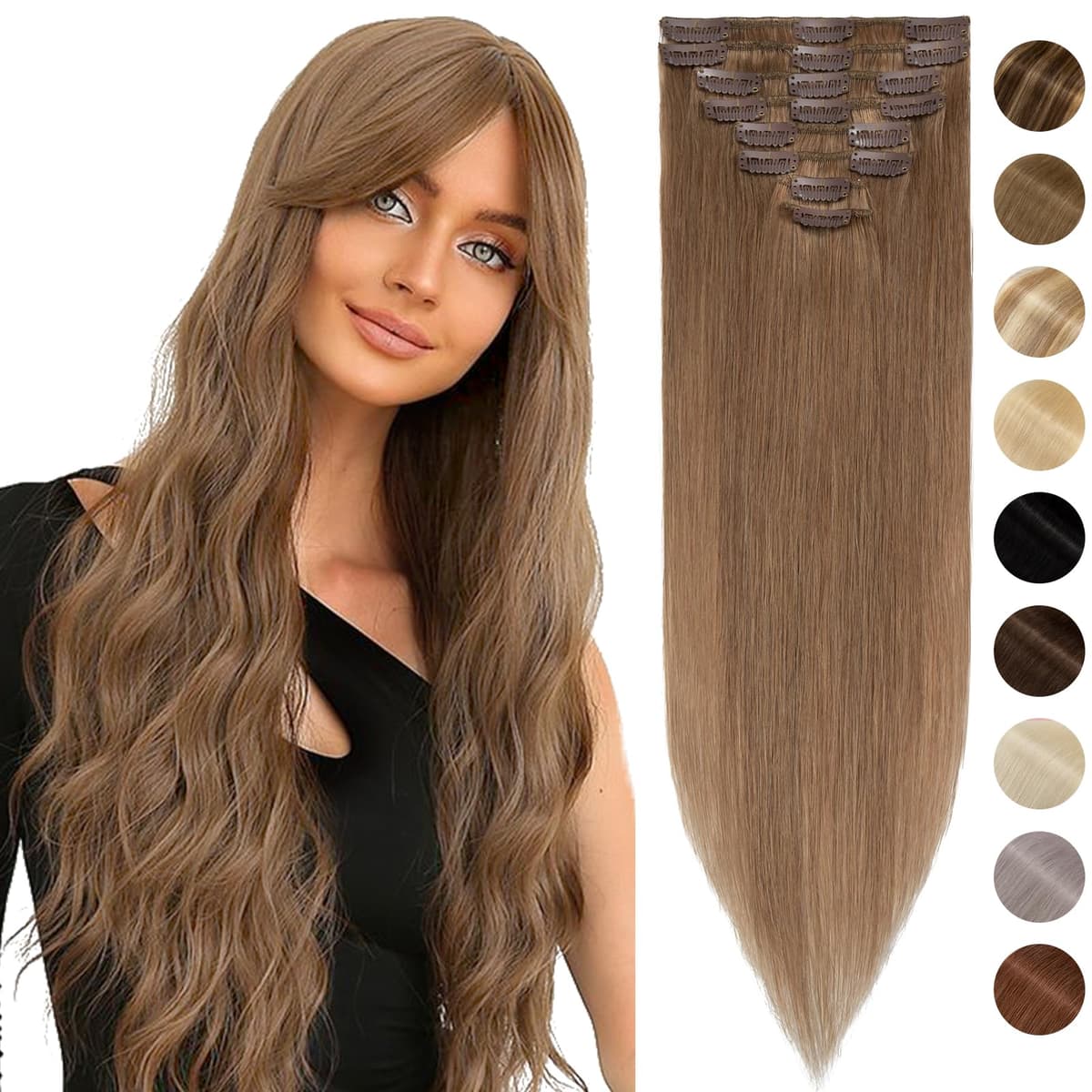 Silk-co 10inch Hair Extensions Clip in Hair Extension Human Hair #04 Medium Brown -Basic Thickness-Thin Weft- 8 Pieces Real Remy Straight Hair Extensions[50g] — view 140