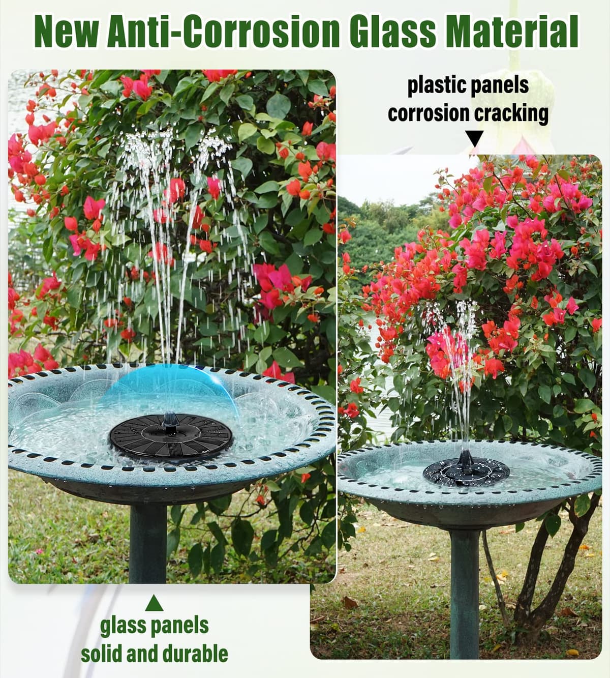 SZMP Solar Fountain Bird Bath Fountains Upgrade Glass Panel, Solar Powered Water Fountain for Humingbirds with 7 Nozzle & 4 Fixer, Solar Fountain Pump for Bird Bath, Garden, Pond, Pool — view 4
