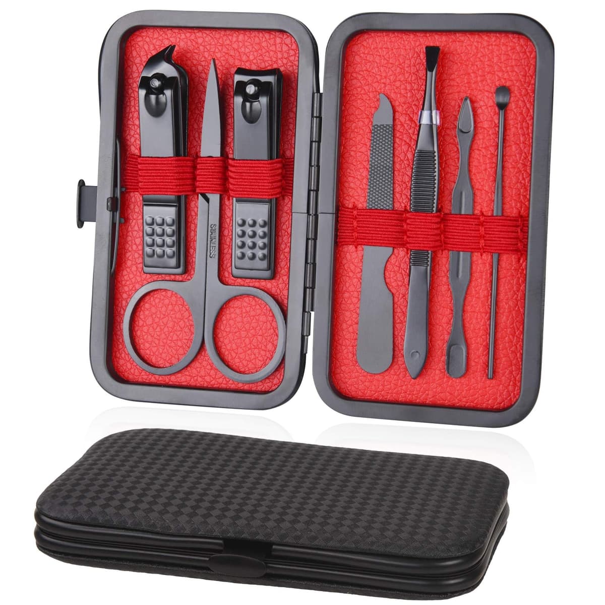 URAQT Manicure Set for Women, 7 Pcs Nail Clippers and Grooming Kit for Eyebrows, Stainless Steel Nail Care Tools with Leather Case for Travel and Home — view 9