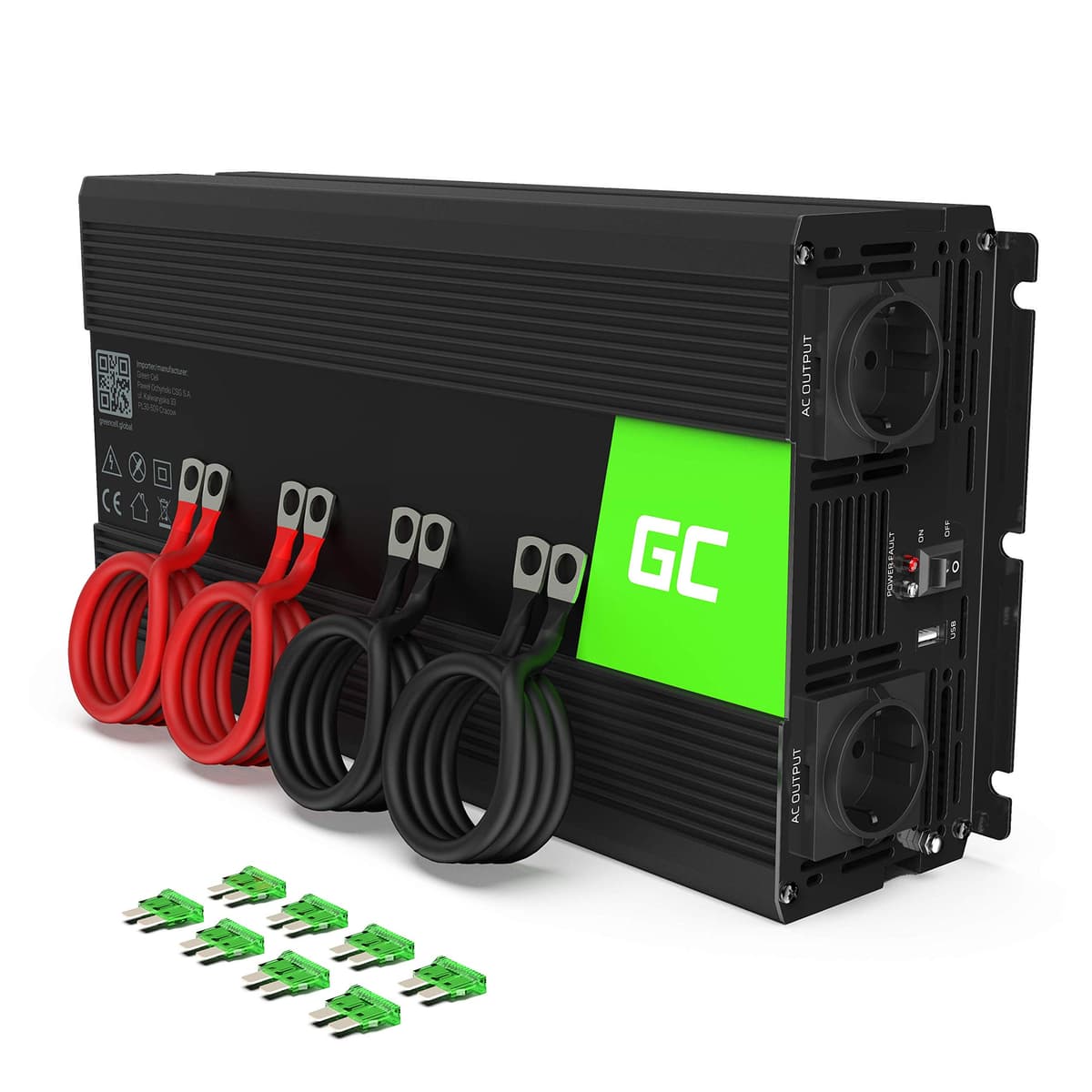 Green Cell® 1000W/2000W 12V a 220V/230V Onda sinusoidal modificada Inversor de Corriente DC AC Power Inverter Transformador de Voltaje para Coche Camion con Puerto USB y Pinzas de conexión a batería — view 2