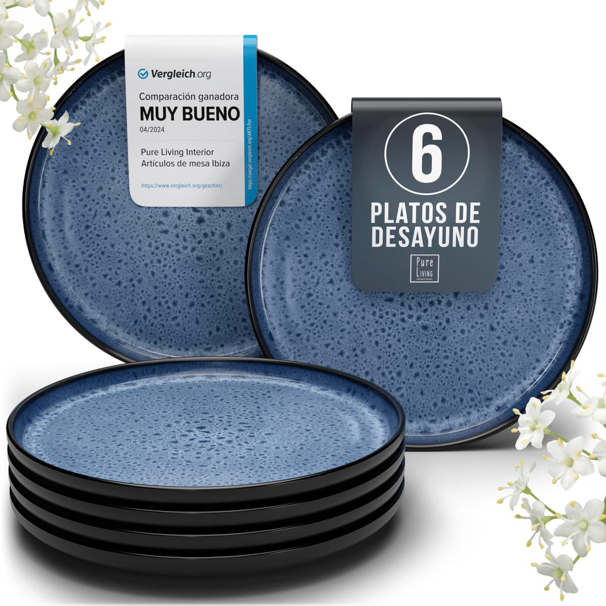 Juego de 6 platos hondos Ibiza – gres premium, resistente a los arañazos, apto para lavavajillas, microondas – Elegante juego de platos hondos – Platos de pasta hondos grandes – Pure Living vajilla — view 45