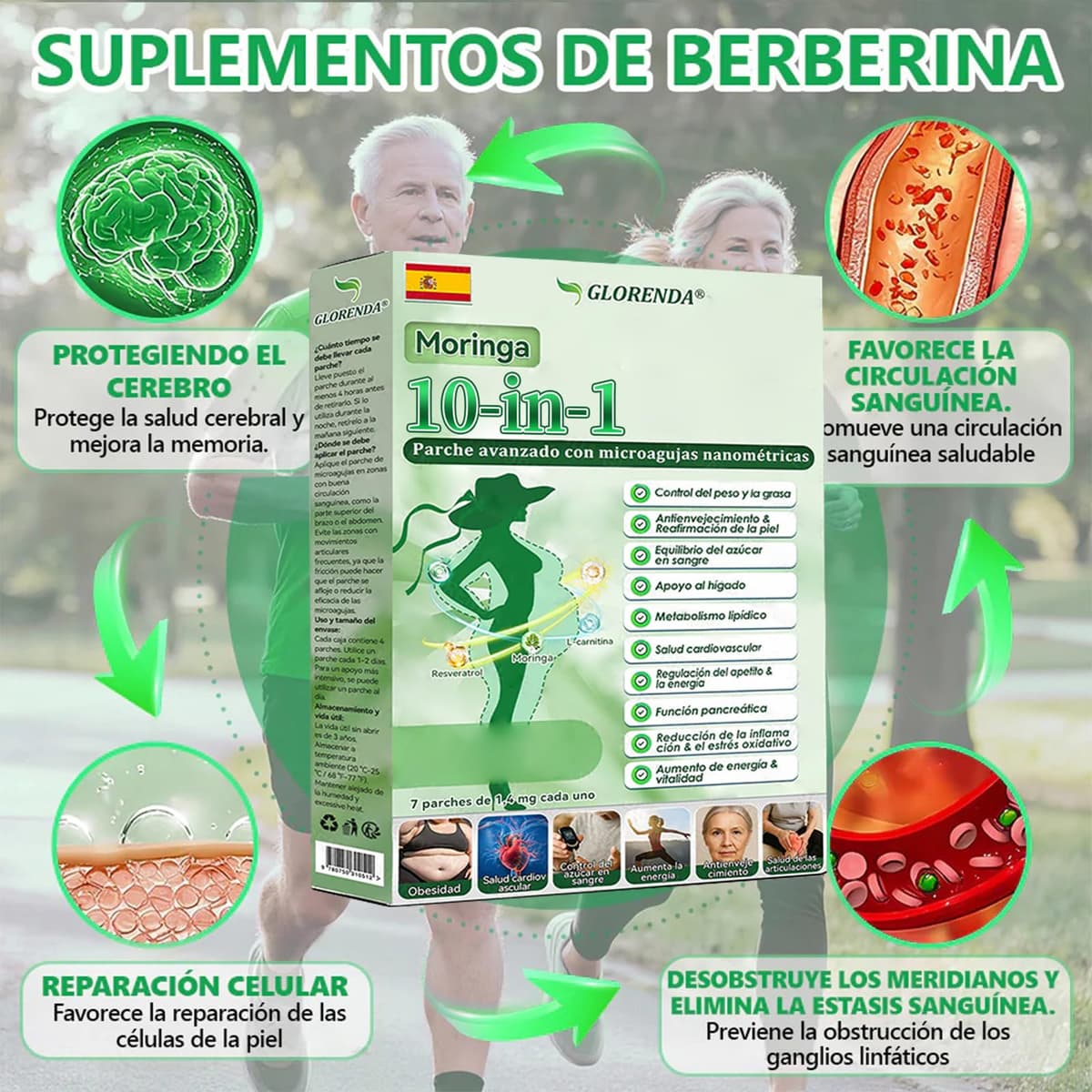 GLORENDA Moringa NAD+ Parche 10-en-1, GLORENDA Parches, para hombres y mujeres (2 Caja) — view 6