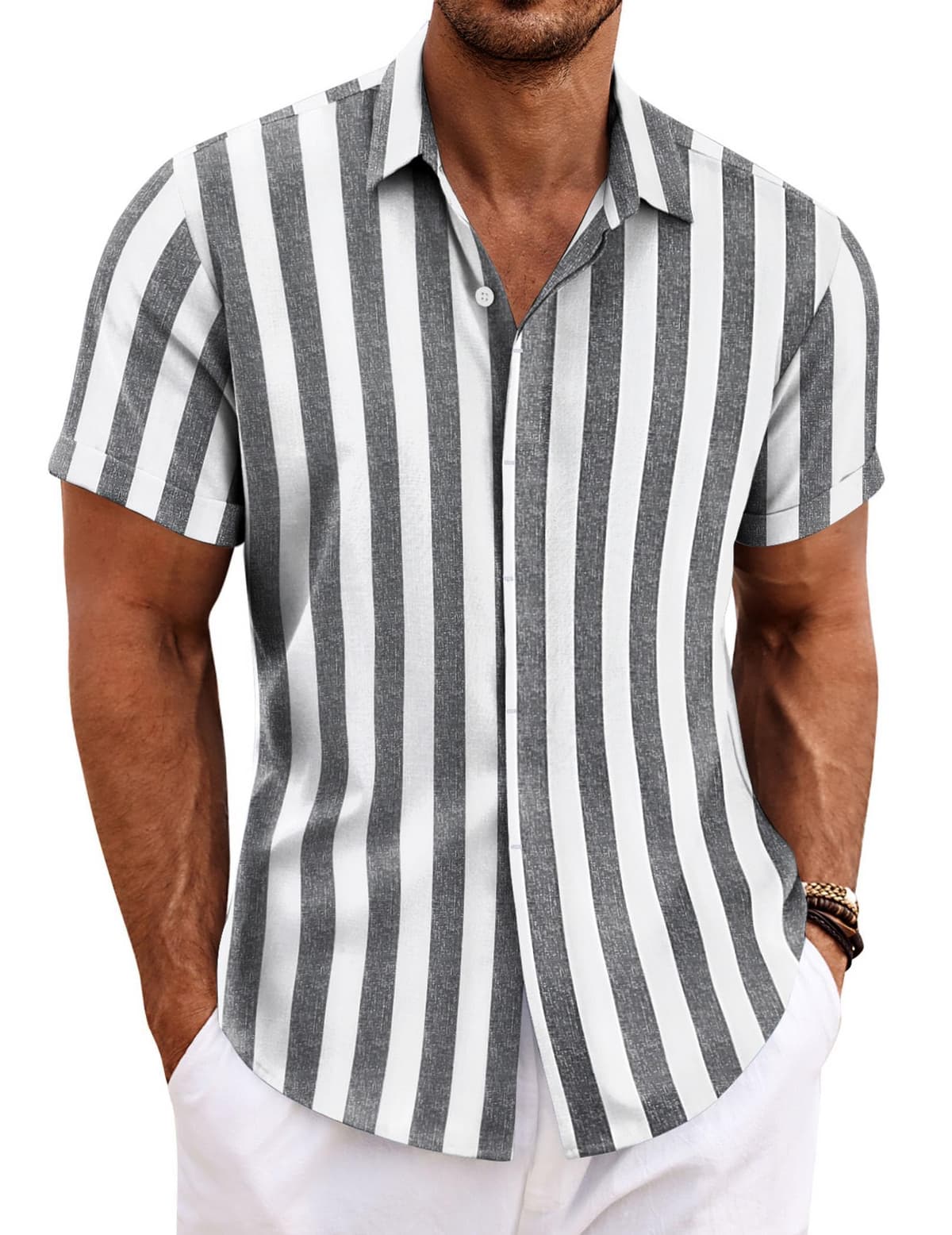 COOFANDY Men's Linen Shirts Short Sleeve Casual Shirts Button Down Shirt for Men Beach Summer Wedding Shirt — view 17