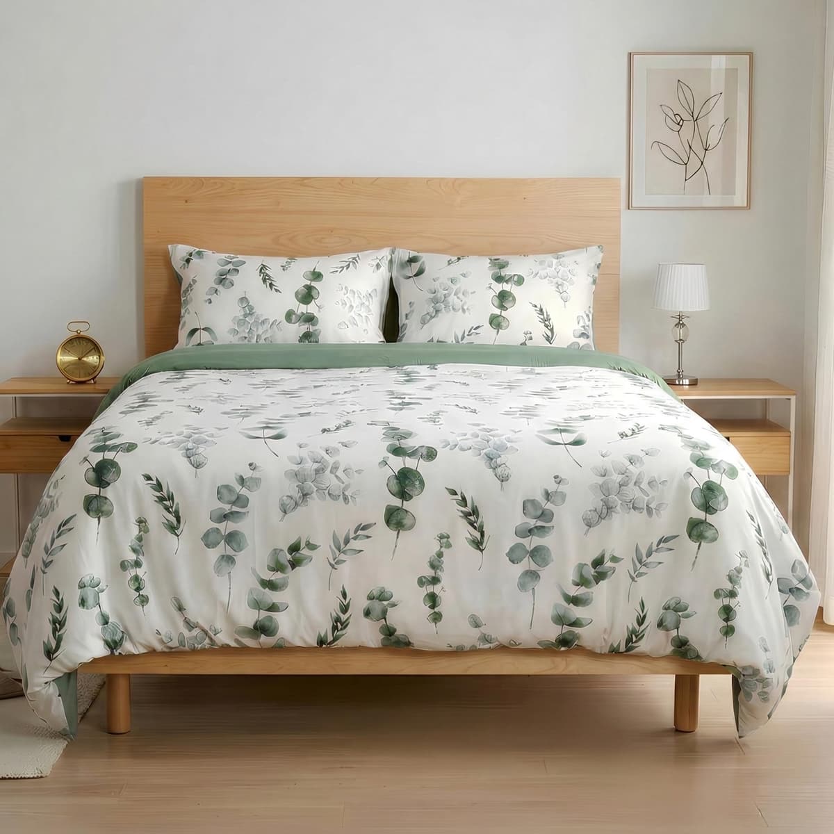 Etrexonline Juego de Funda Nórdica 4 Piezas Cama 135 Microfibra Suave Transpirable - 1 Funda Edredón 220x220 cm, 1 Bajera 135x200+30 cm y 2 Fundas de Almohada 50x70 cm (Eucalipto)