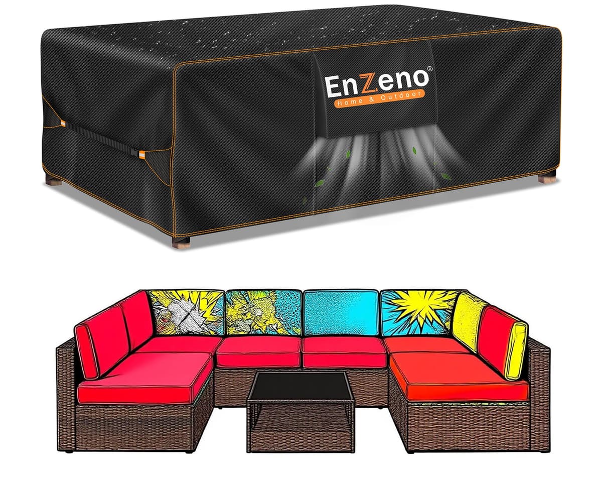 Enzeno Outdoor Garden Furniture Covers - Waterproof with Air Vent, Patio Table and Chair Set Cover, Heavy Duty Oxford Fabric 200X160X74cm — view 13