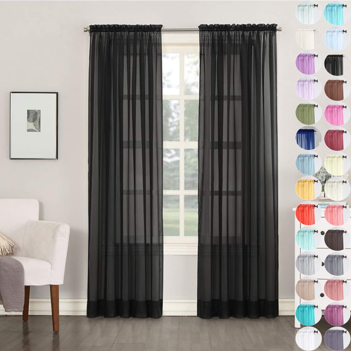 Megachest a pair of slot top voile curtains (Pure White, 56" wideX81 drop 2 Panels) — view 55