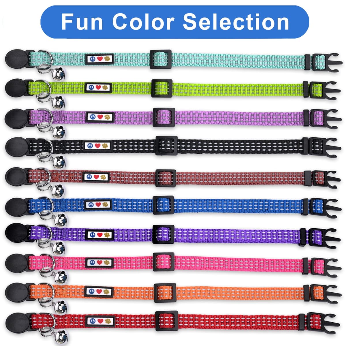 Pawtitas Collar Ajustable para Gato Reflectante con Campana Desmontable Verde — view 7