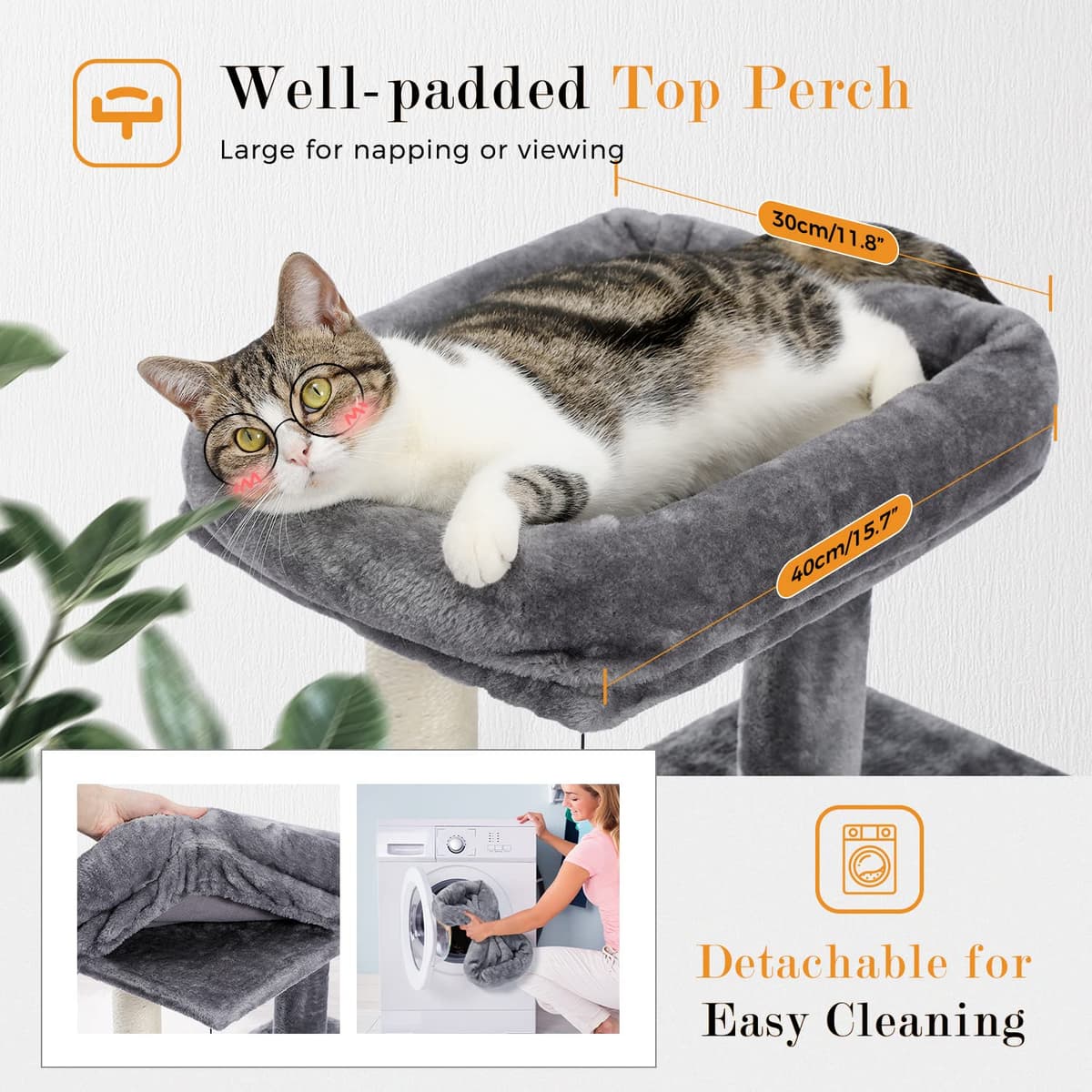 PETEPELA Cat Tree 90cm Cat Tower with Double Condos, Removable Spacious Perch, Fully Wrapped Scratching Posts for Indoor Cats, Replaceable Dangling Balls, 35 Inches Grey — view 2