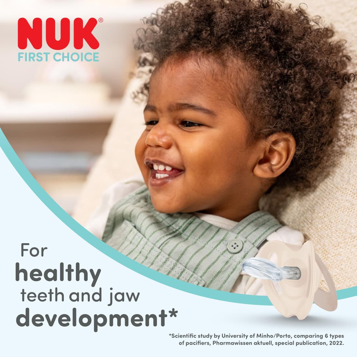 NUK First Choice Baby Dummies | 0-6 Months | Orthodontic Soothers | Soothes 99% of Babies** | Bear & Seahorse | 2 Count — view 3