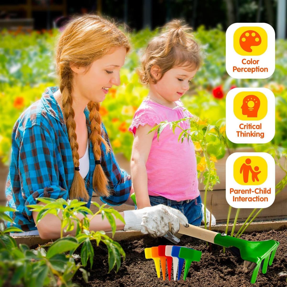 Kids Gardening Tools, Toddler Gardening Set for Kids Includes Rake, Shovel, Trowel, Apron Gloves Watering Can and Tote Bag, Spray Bottle, Kids Garden Tools Best Outdoor Toys Gift for Boys and Girls — view 5