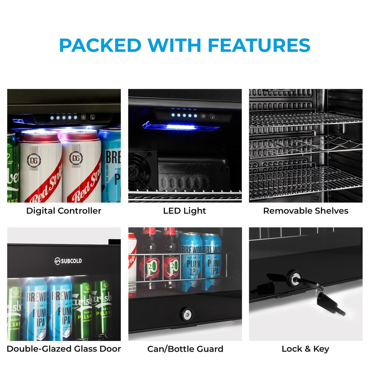 Subcold Ace90 LED Touch Control Beer Fridge With Glass Door | Premium Drinks & Wine Fridge | Black Alu Handle, Auto Defrost, Lockable | 91 Cans | Ideal for Home Bar Undercounter — view 6