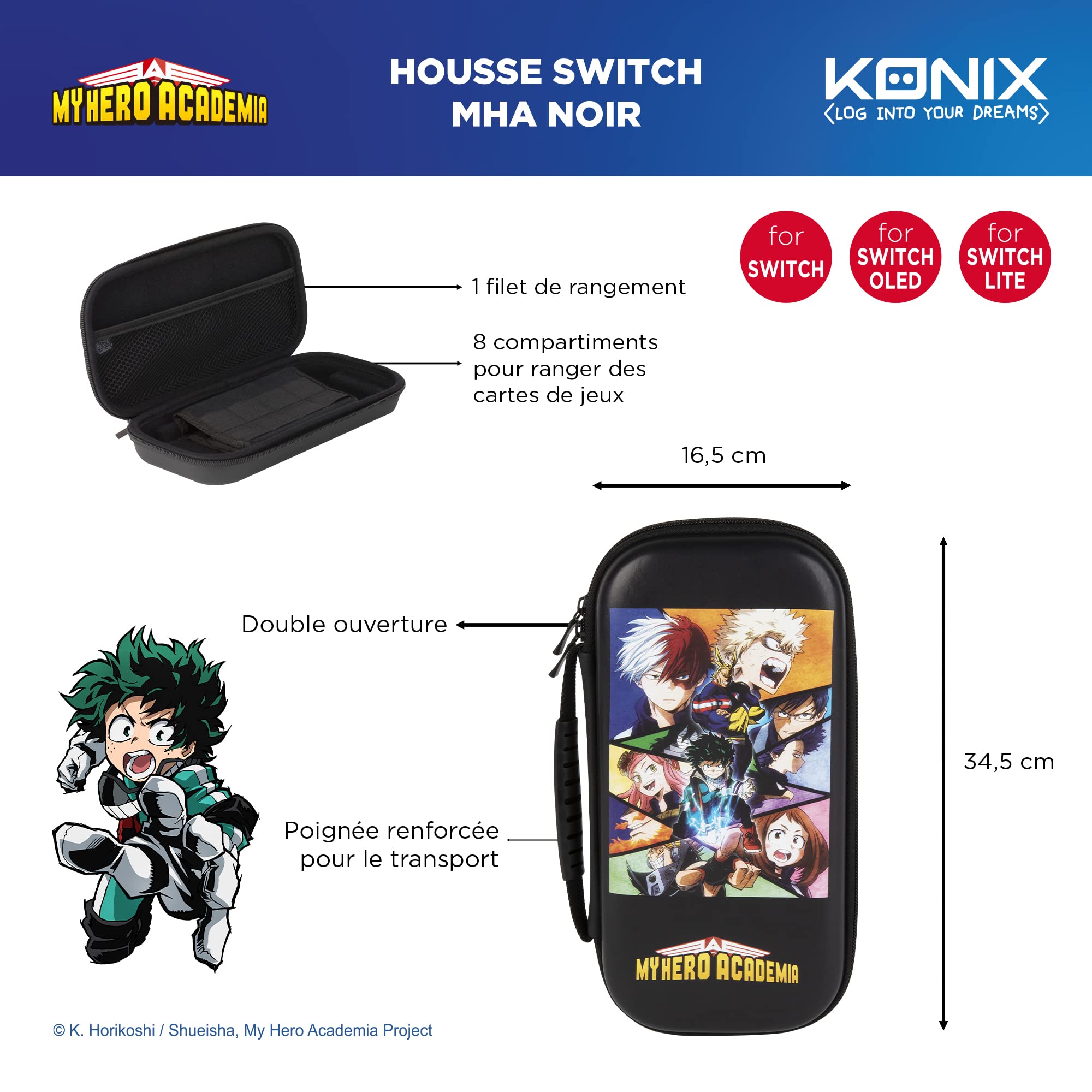 Konix My Hero Academia Funda de protección y Transporte para Nintendo Switch, Switch Lite y Switch OLED - 8 Juegos - Diseño My Hero Academia - Negro — view 3