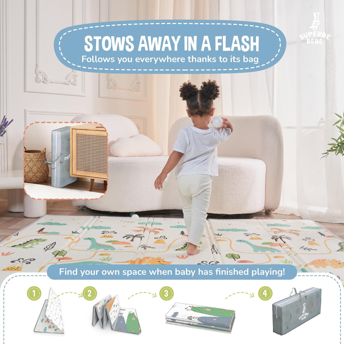 Alfombra Bebe Acolchada Plegable 180x200x1.5cm- Gimnasio Bebe - Manta De Juegos - Manta Actividades Impermeable Reversible - Tapete De Actividades - Gimnasio Infantil Bebé - Regalo Bebé — view 3