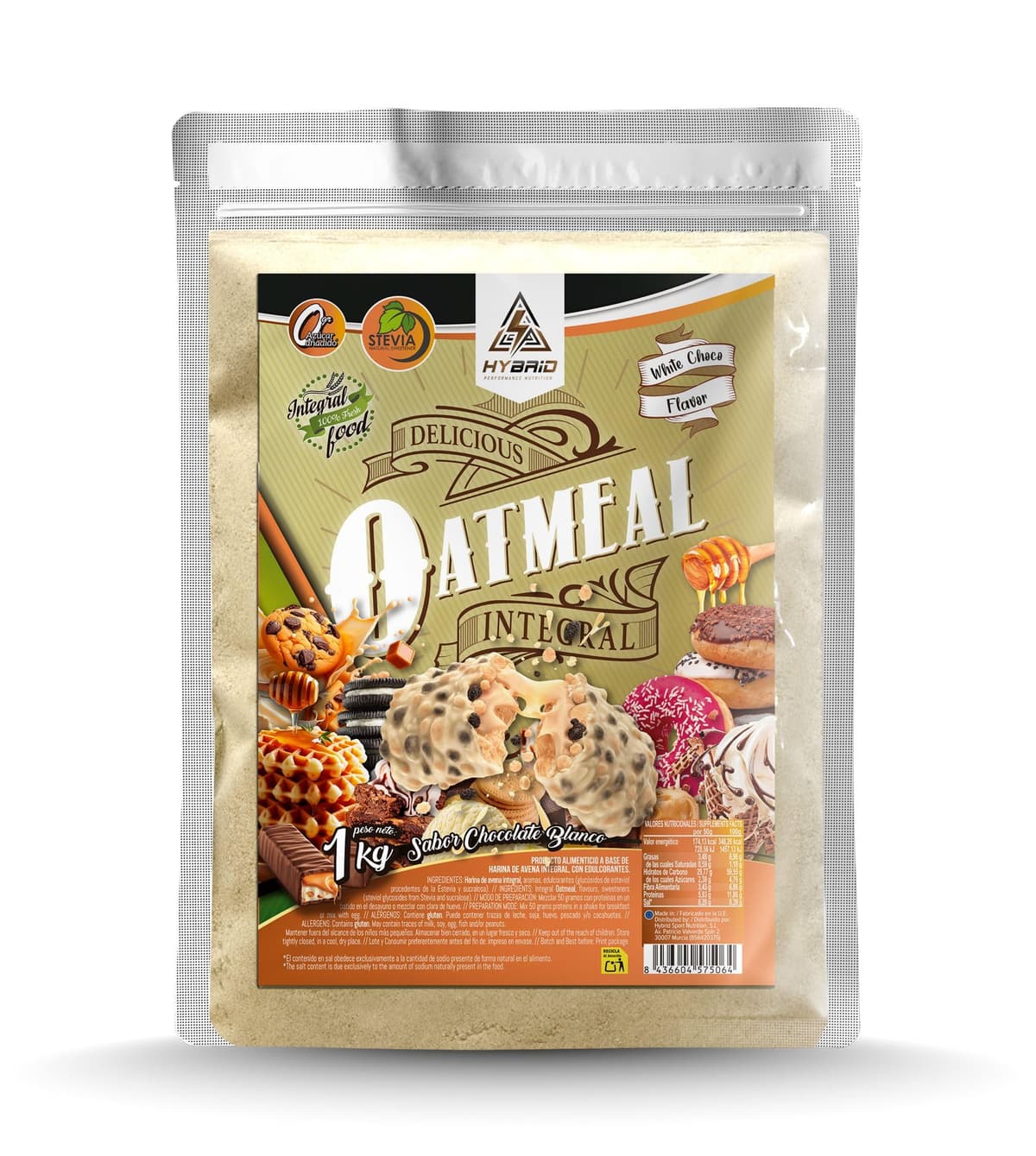 Harina de Avena Integral 100% – Hybrid Sport Nutrition - Fuente de Fibra y Energía 1 kg - Sin Azúcares Añadidos (1 Kg, Galleta María) — view 4