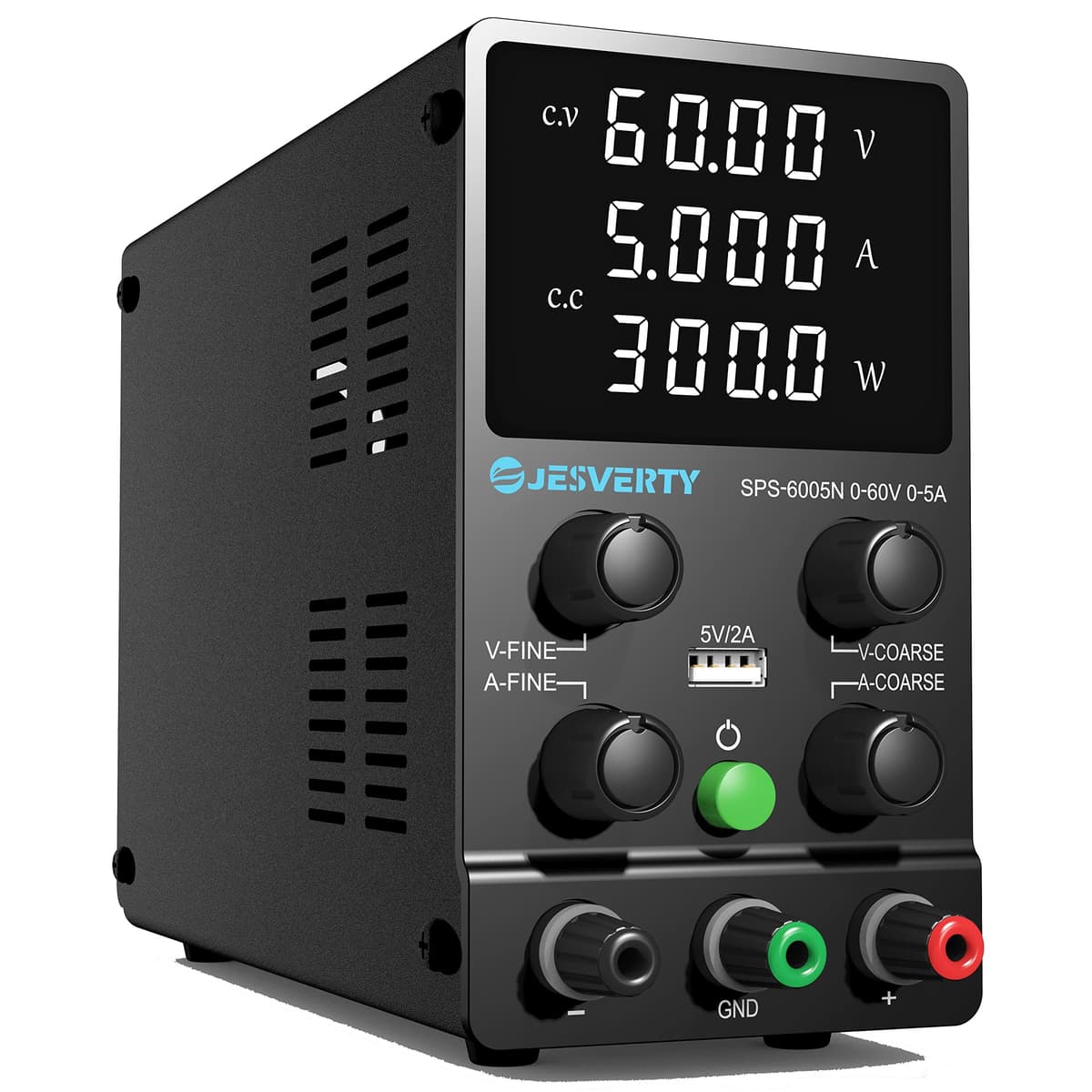 Fuente de Alimentación Regulable 60V 5A DC Fuentes de Alimentación de Laboratorio Fuente de Alimentacion de Banco Ajustable Pantalla LED de 4 Dígitos Jesverty SPS-6005N