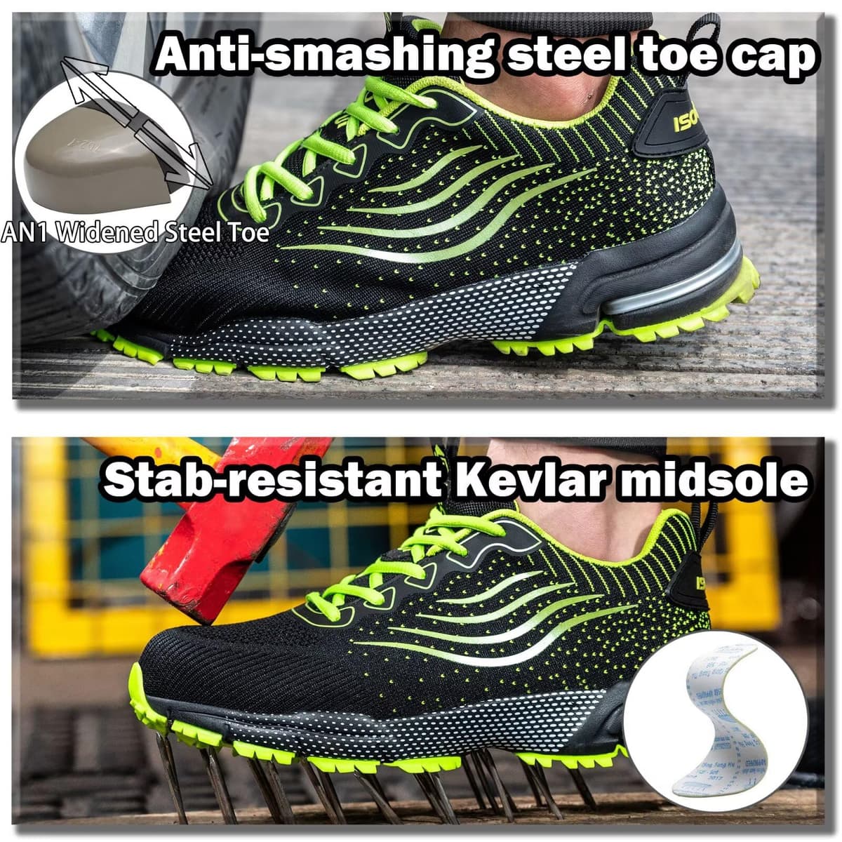 ISOOUS Zapatos de Seguridad Hombre Mujer Calzado de Trabajo Comodo Ligeros con Punta de Acero Transpirable Anti-pinchazos — view 2