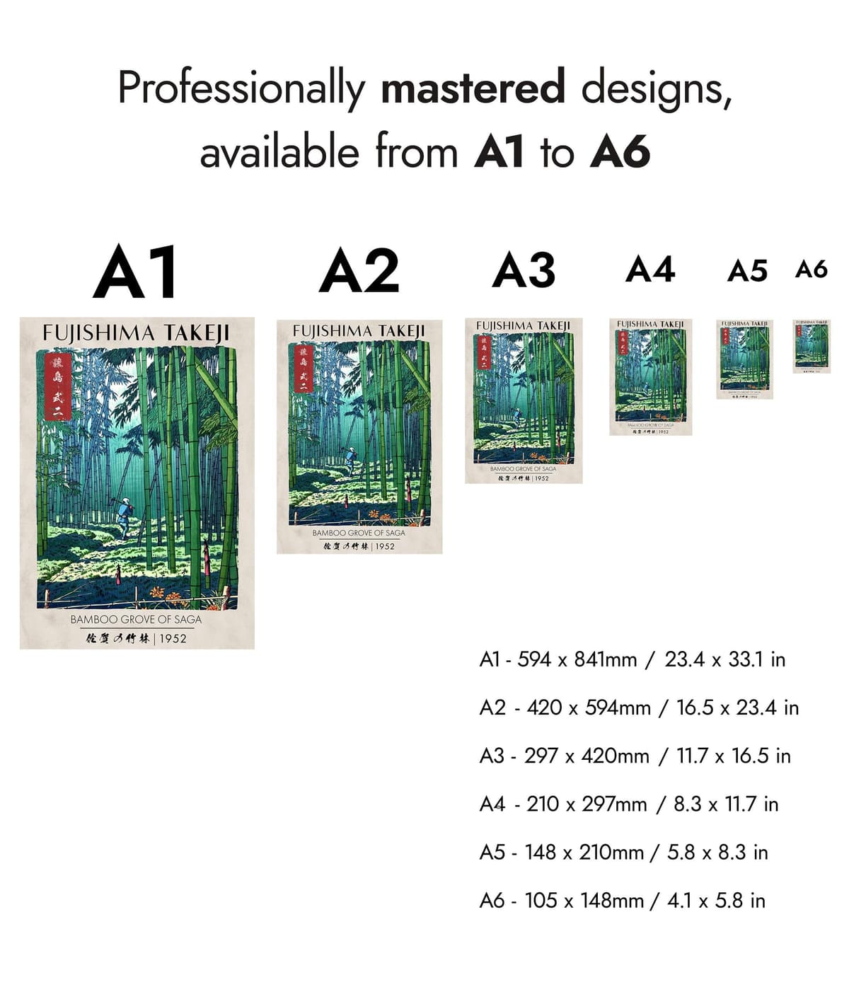 Animato Bamboo Grove Of Saga Japanese Woodblock Print, Modern Poster Japan Wall Art Exhibition Ukiyo-E Home Decor, Archival Matte, A5 (Print Only) - 21x14.8cm — view 5