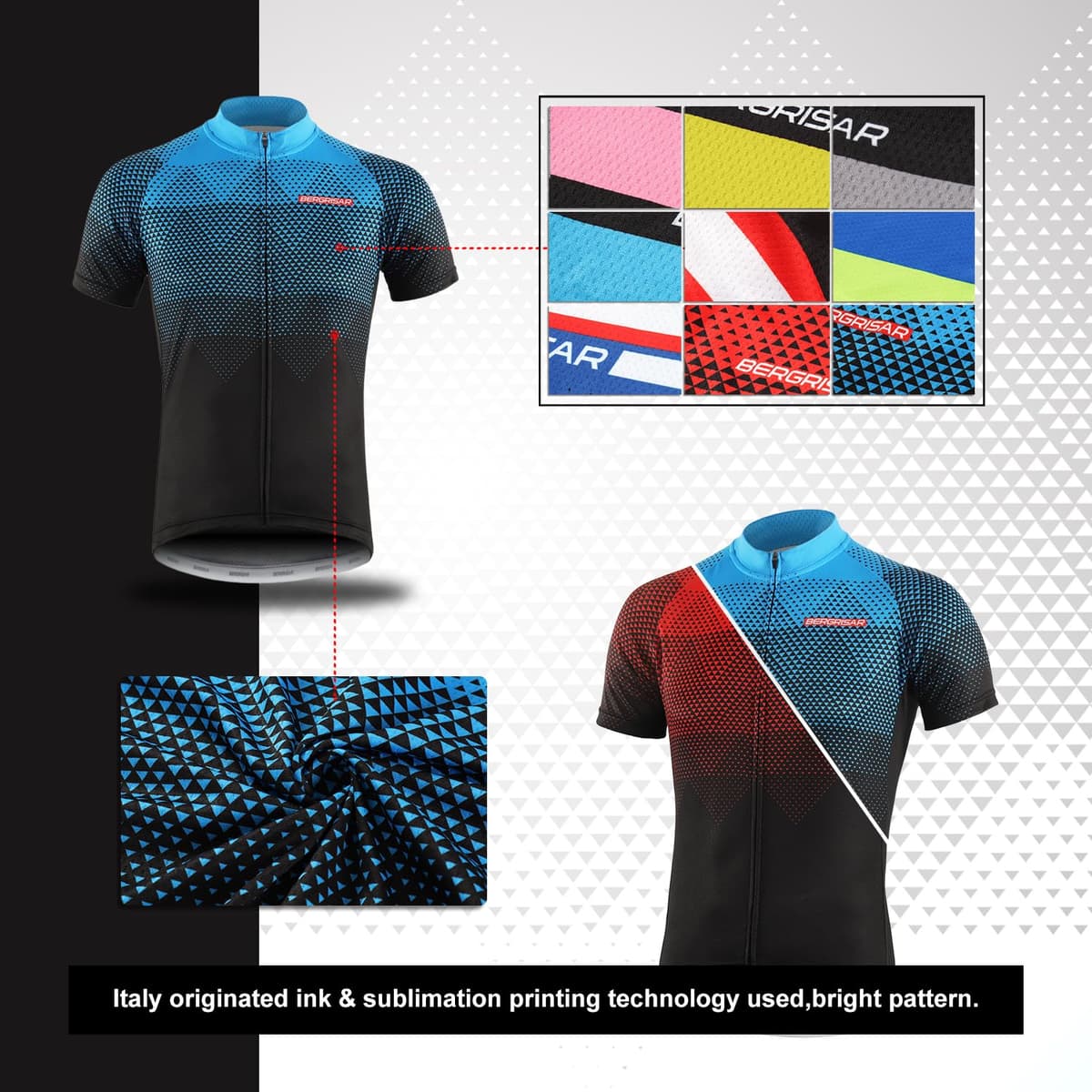 BERGRISAR Camiseta de Ciclismo de Manga Corta para Hombre, 3+1 Bolsillos con Cremallera — view 3