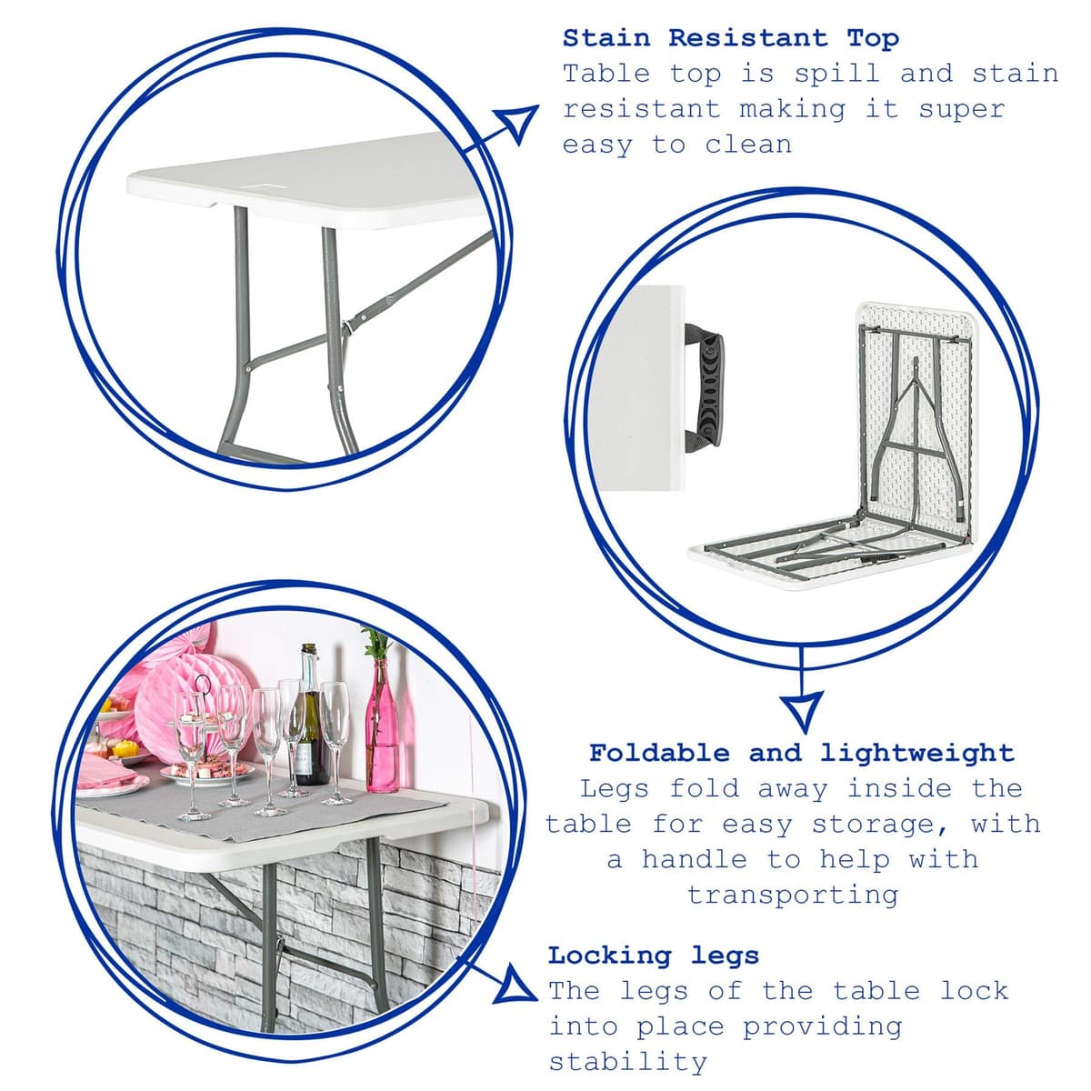Harbour Housewares Rectangle Folding Trestle Table - 180cm (1.8m) (6ft) - Black - Outdoor Folding Table for Picnic, BBQ, Garden, Camping, Wedding, Party Catering — view 4