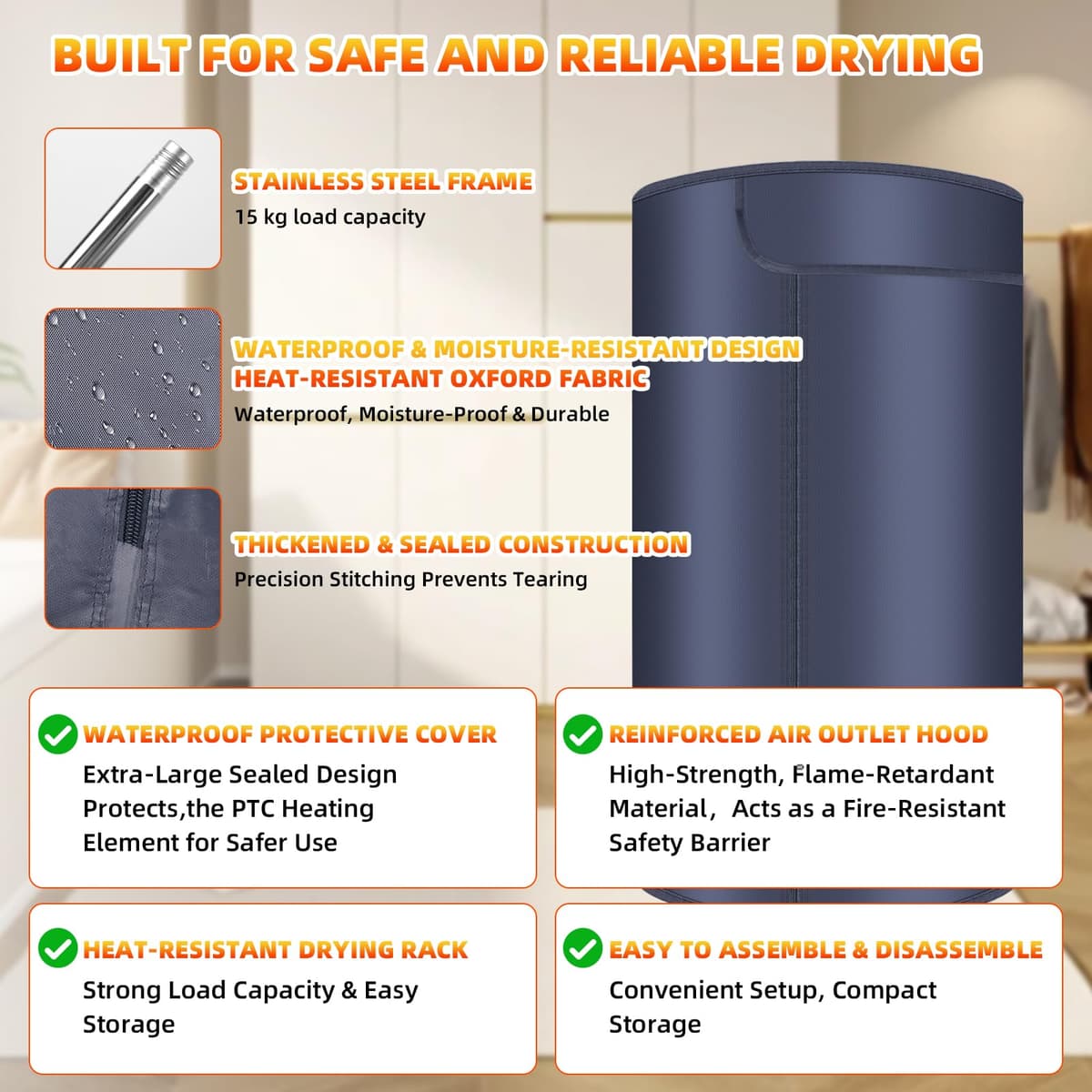 Portable Clothes Dryer, Foldable Electric Mini Dryer with Towel Rack, 900W Heated Drying Pod, 2-Layer 360° Hot Air Drying, Compact Travel Dryer for Home, Apartment, RV & Travel — view 5