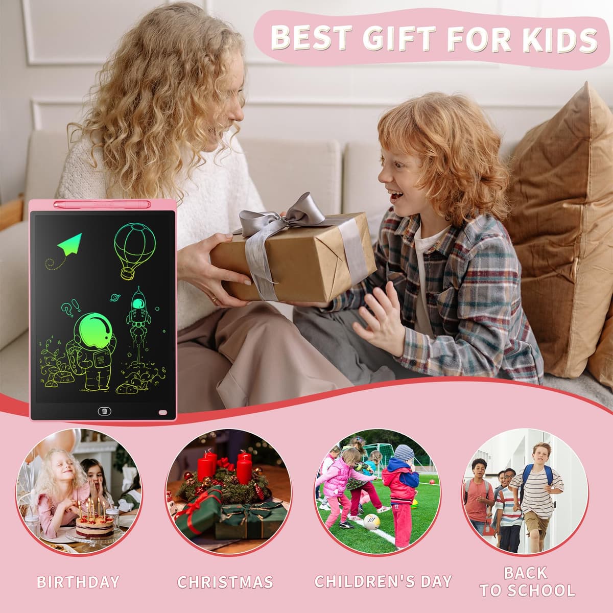 Genialba Tableta de Escritura LCD de Colores de 8,5, Tablero de Dibujo Electrónico - Tablero de Grafiti con Pizarra de Dibujo Borrable Portátil, Regalo para Niños (Rosa) — view 7