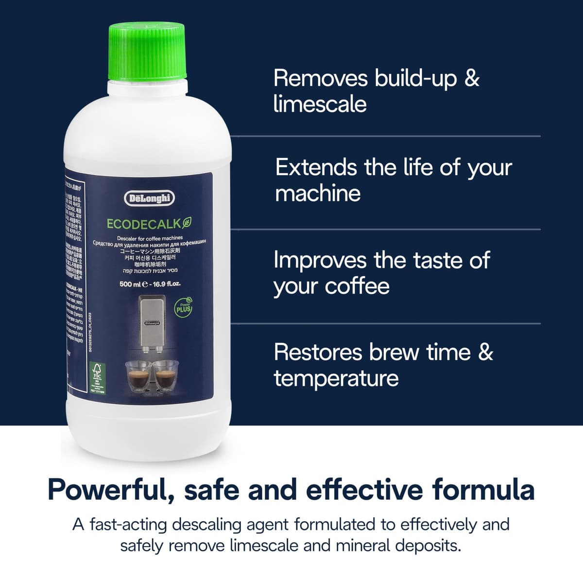 De'Longhi EcoDecalk Descaler DLSC500, 5 Decalcification Doses, Coffee Machine Descaler, Coffee Machine Maintenance Accessory, Plant-Based Ingredients, Bottle with 5 Doses, 500ml — view 4