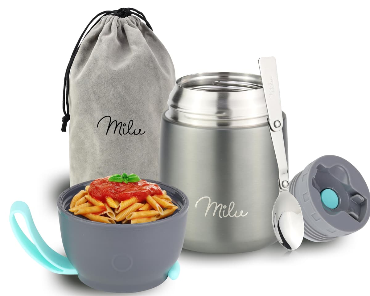 Milu Termo para Comida 450 ml Taza Aislada, Botella de Acero Inoxidable Aislada Alimentos, Beber y sopa de los niños de adultos Térmico (450ml/Verde Azul) — view 36