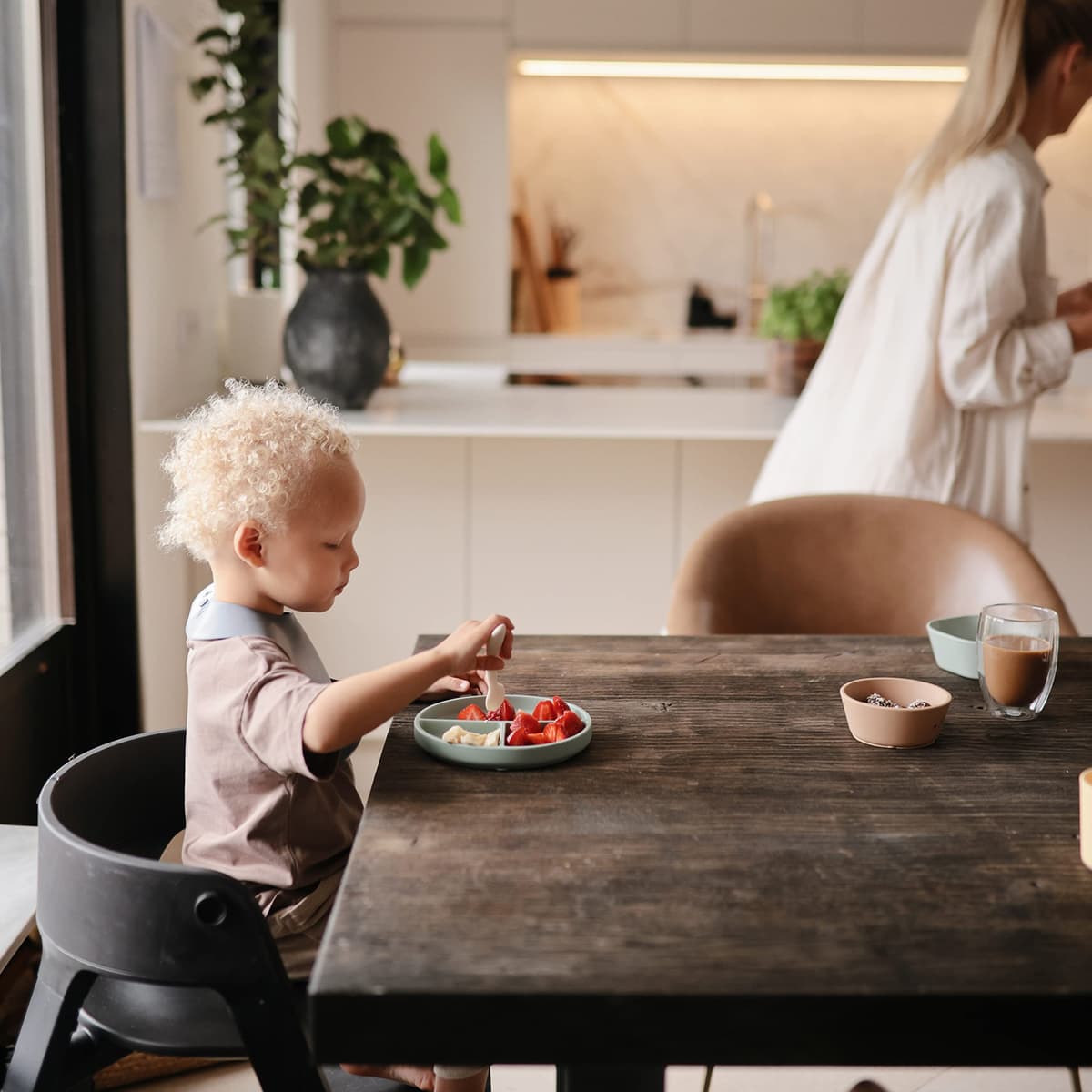 Mushie Silicone Suction Plate | Non-Slip Divided Plate for Babies & Toddlers | Food Grade Silicone | Dishwasher & Microwave Safe | Dried Thyme — view 5