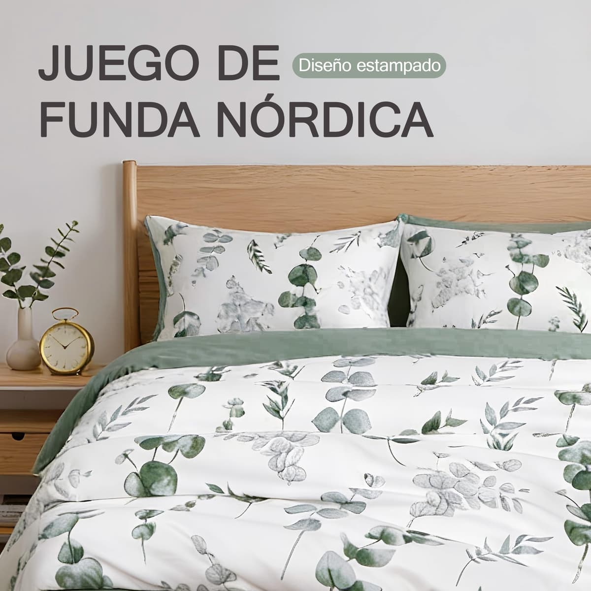 Etrexonline Juego de Funda Nórdica 3 Piezas Cama 135 Microfibra Extra Suave Transpirable - 1 Funda Edredón 220x220 cm y 2 Fundas de Almohada 50x70 cm (Eucalipto) — view 2